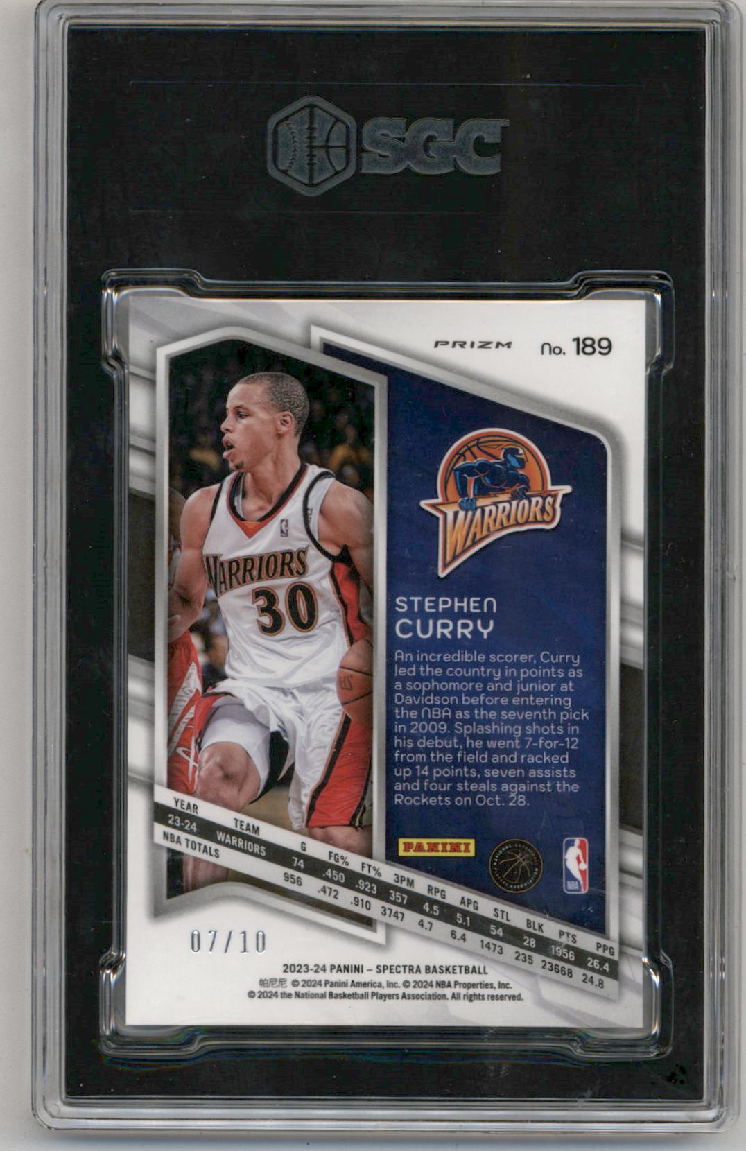 Stephen Curry 2023 Panini Spectra #189 Gold Prizm #7/10 SGC 9 Mint