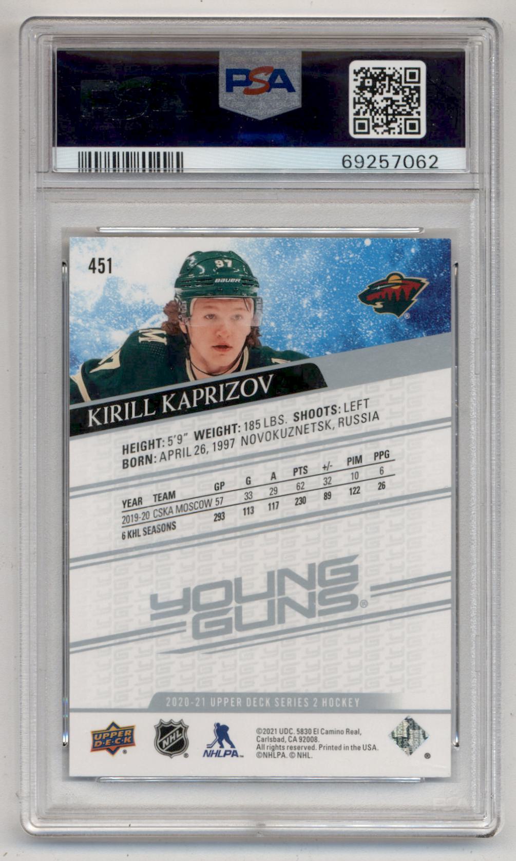 Kirill Kaprizov 2020 Upper Deck RC #451 PSA 10 Gem Mint 7062