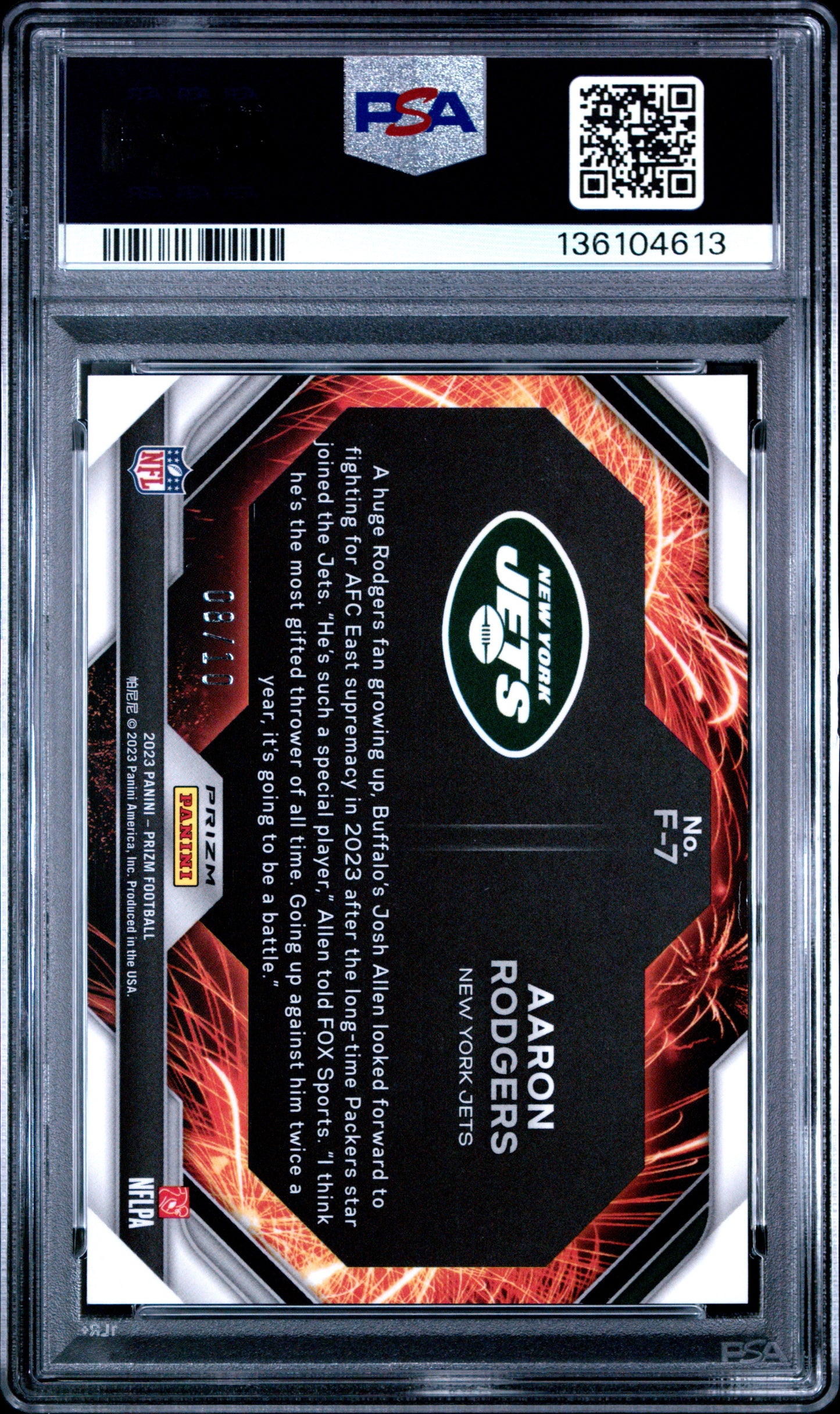 Aaron Rodgers 2023 Panini Prizm Fireworks Gold Prizm #8/10 PSA 8 Nm-Mint