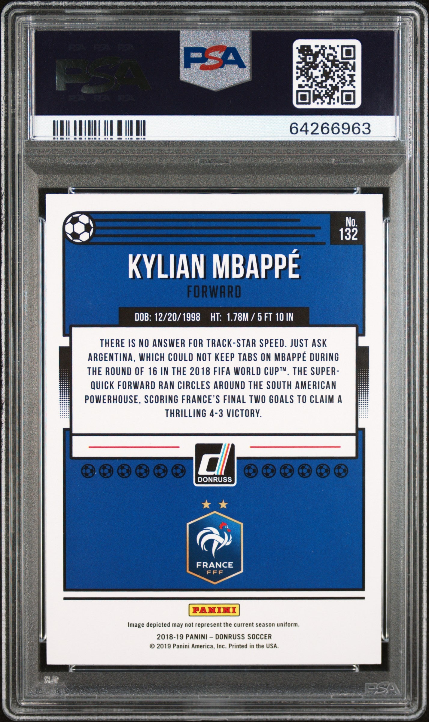 Kylian Mbappe 2018 Panini Donruss #132 Press Proof Silver PSA 10 Gem Mint