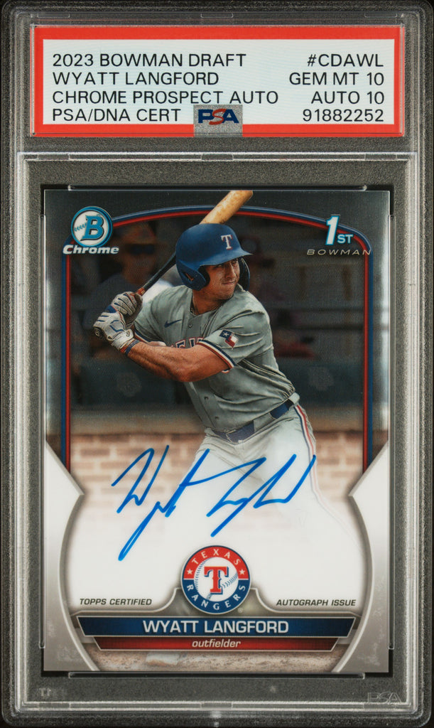 Wyatt Langford 2023 Bowman Draft Auto PSA 10 Auto 10 – Three Stars 