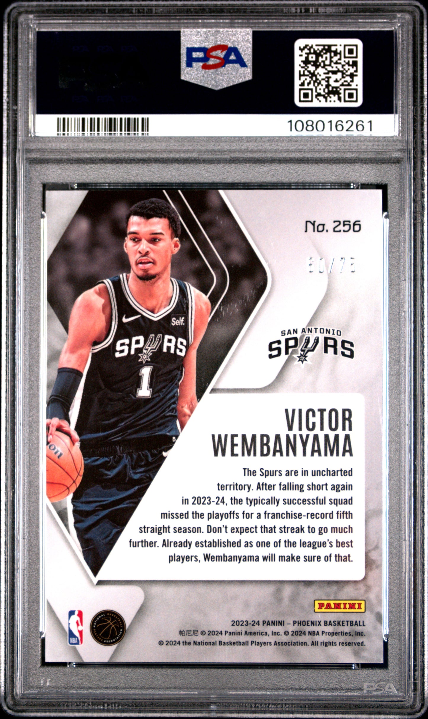 Victor Wembanyama 2023 Panini Phoenix Rookie Red International #60/75 PSA 9 Mint