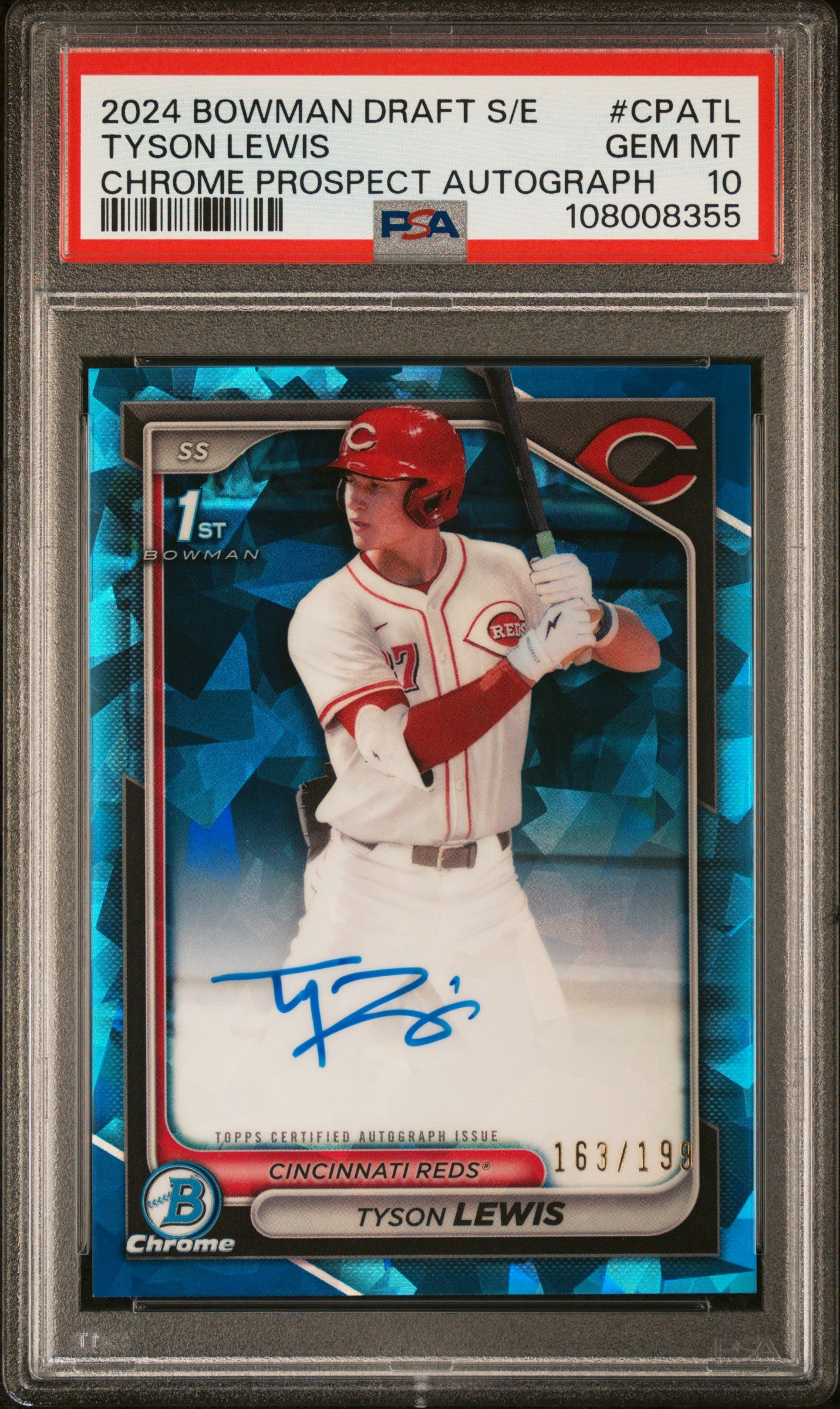 Tyson Lewis 2024 Bowman Draft Sapphire Auto #163/199 PSA 10 Gem Mint