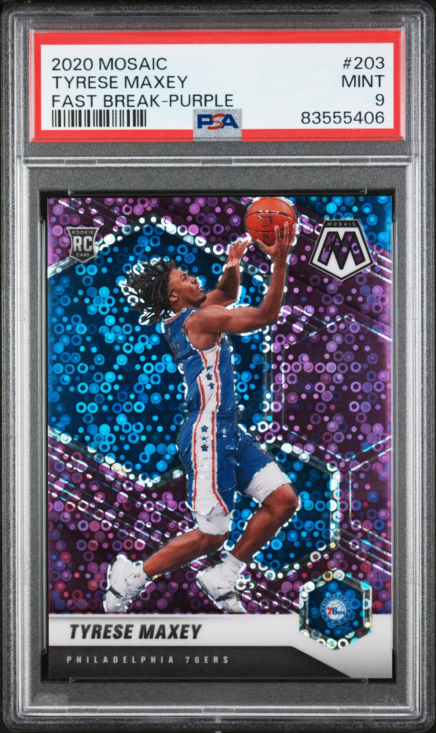 Tyrese Maxey 2020 Mosaic #203 Fast Break Purple #50/50 PSA 9 Mint