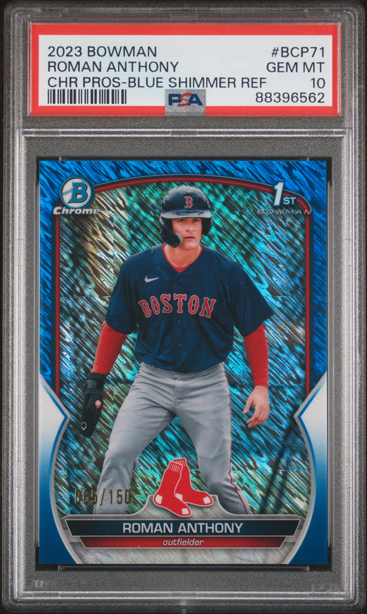 Roman Anthony 2023 Bowman Blue Shimmer Refractor #65/150 PSA 10 Gem Mint