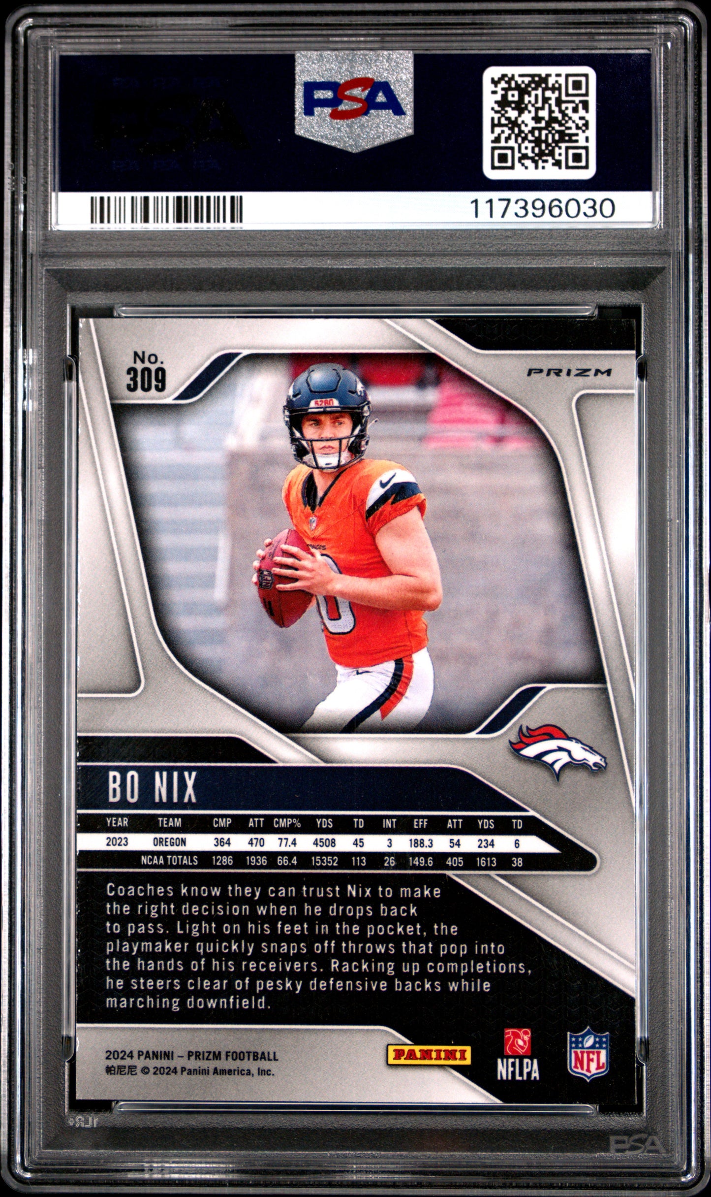 Bo Nix 2024 Panini Prizm Rookie #309 Neon Green Prizm PSA 10 Gem Mint