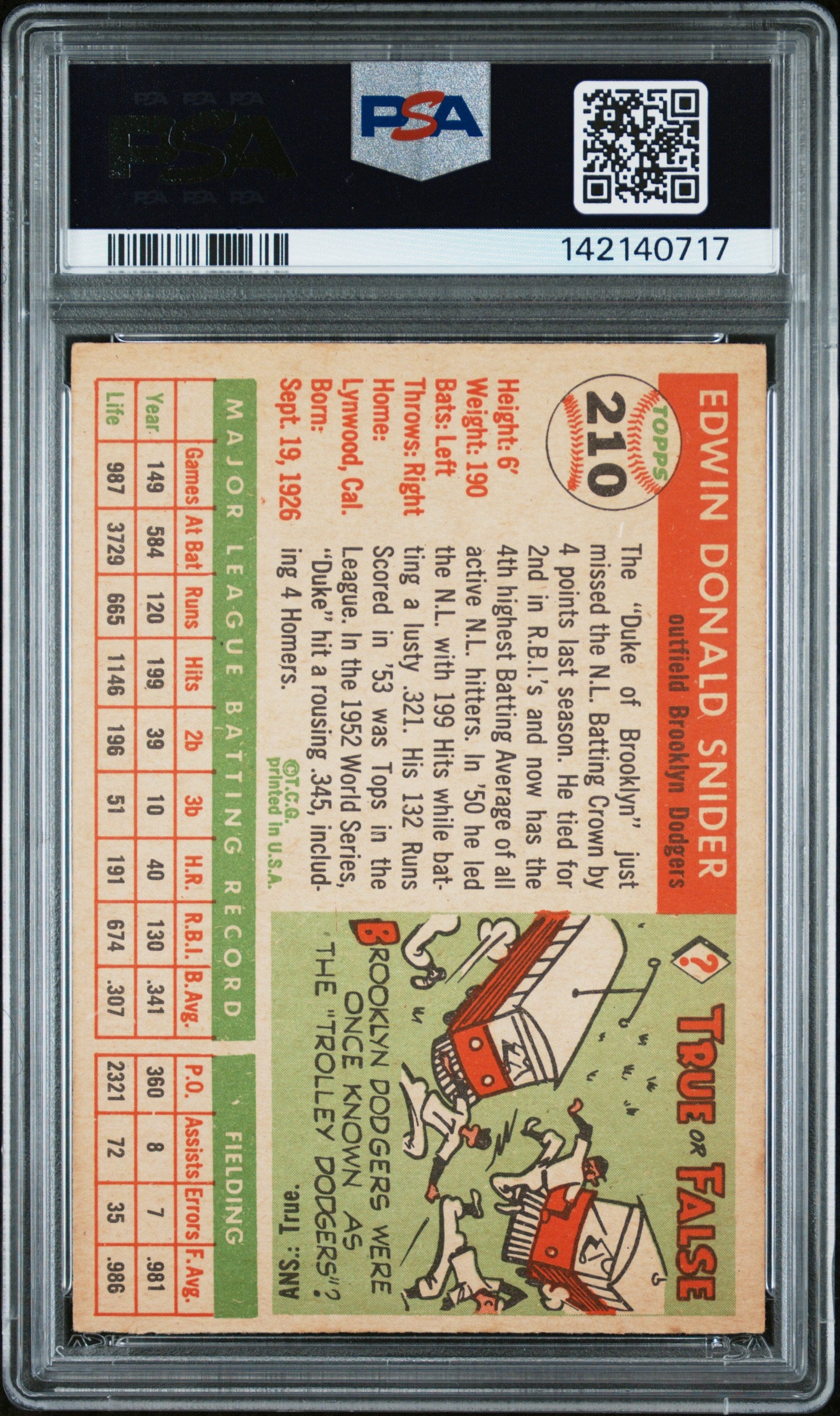 Duke Snider 1955 Topps #210 PSA 5 EX