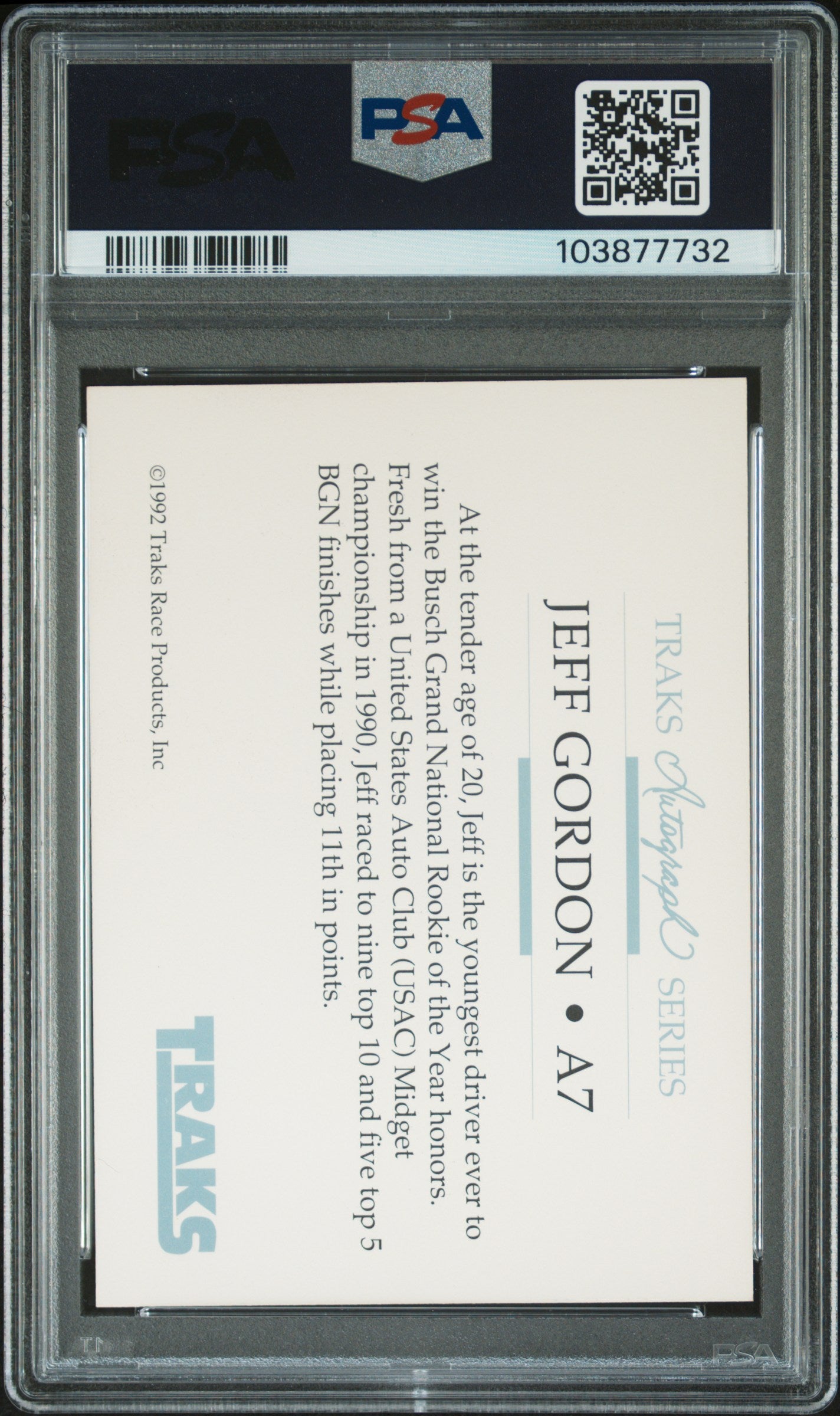 Jeff Gordon 1992 Traks Autograph PSA Auth