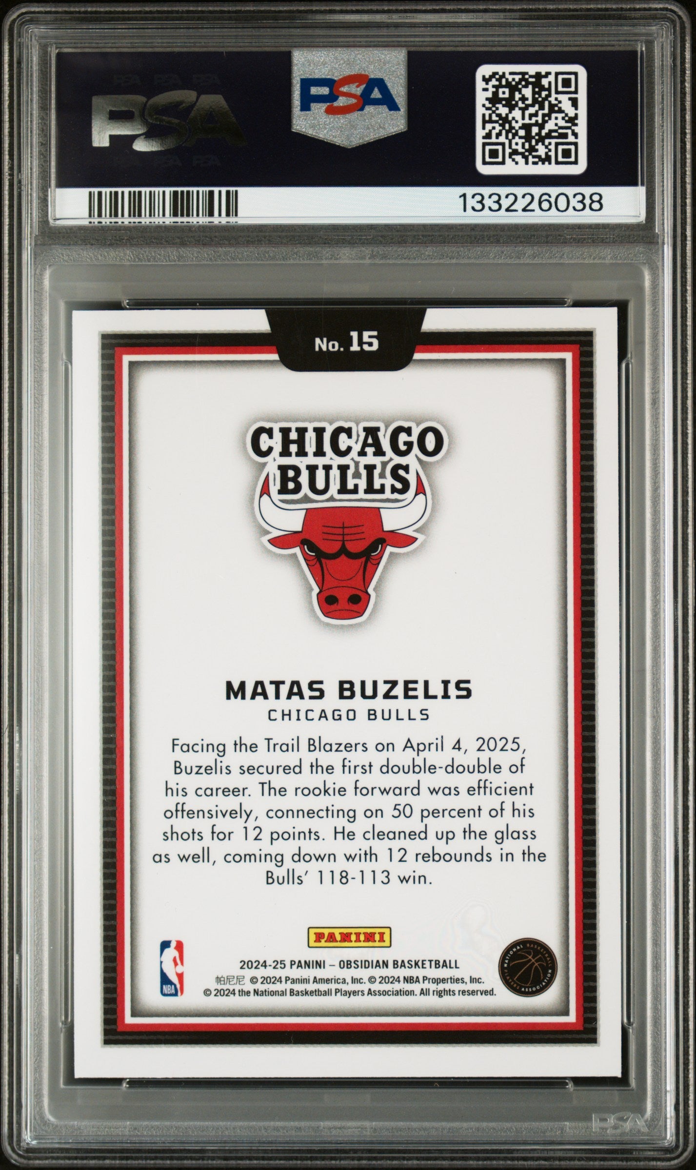 Matas Buzelis 2024 Panini Obsidian Black Color Blast Rookie PSA 10 Gem Mint