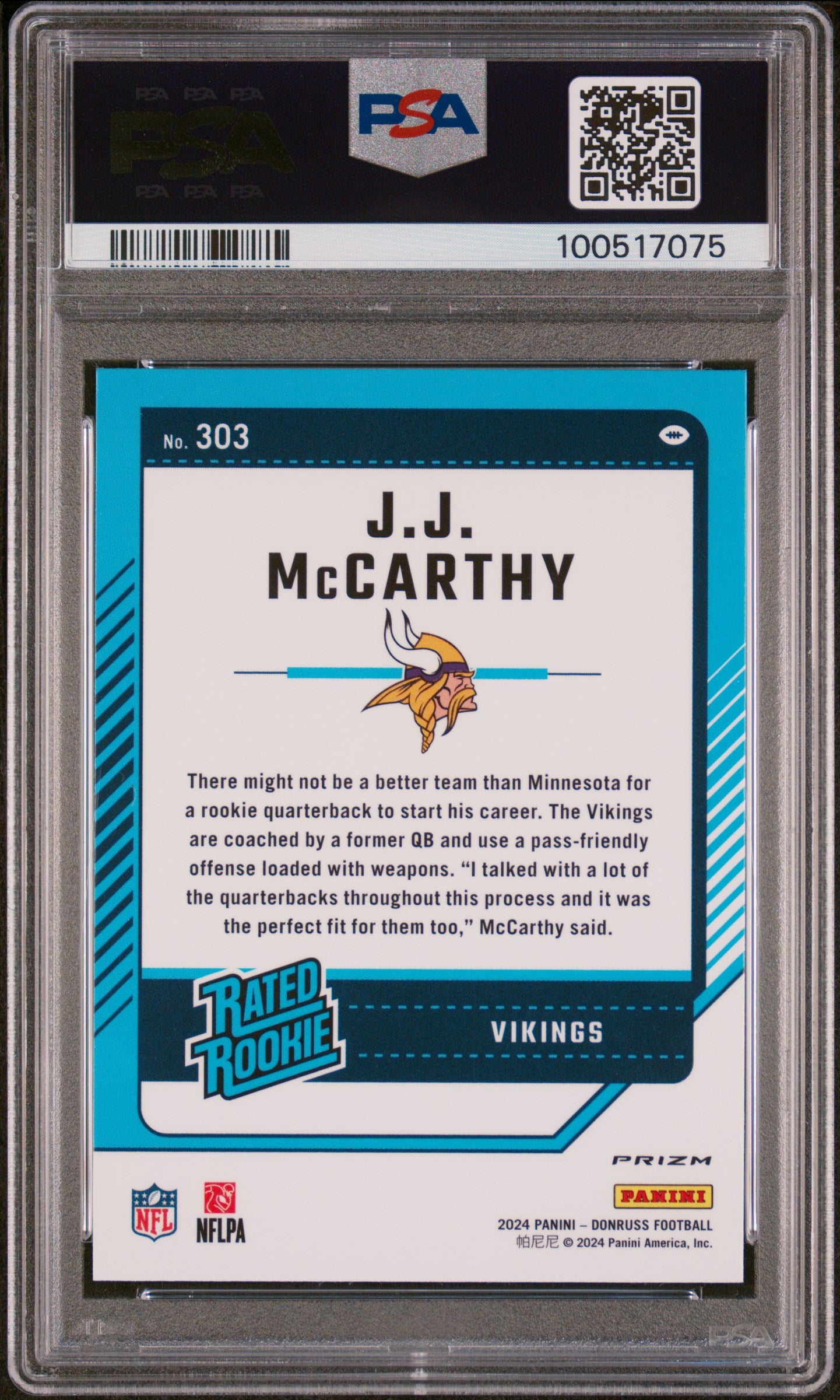 J.J. McCarthy 2024 Donruss Optic Preview Red Pandora PSA 10 Gem Mint