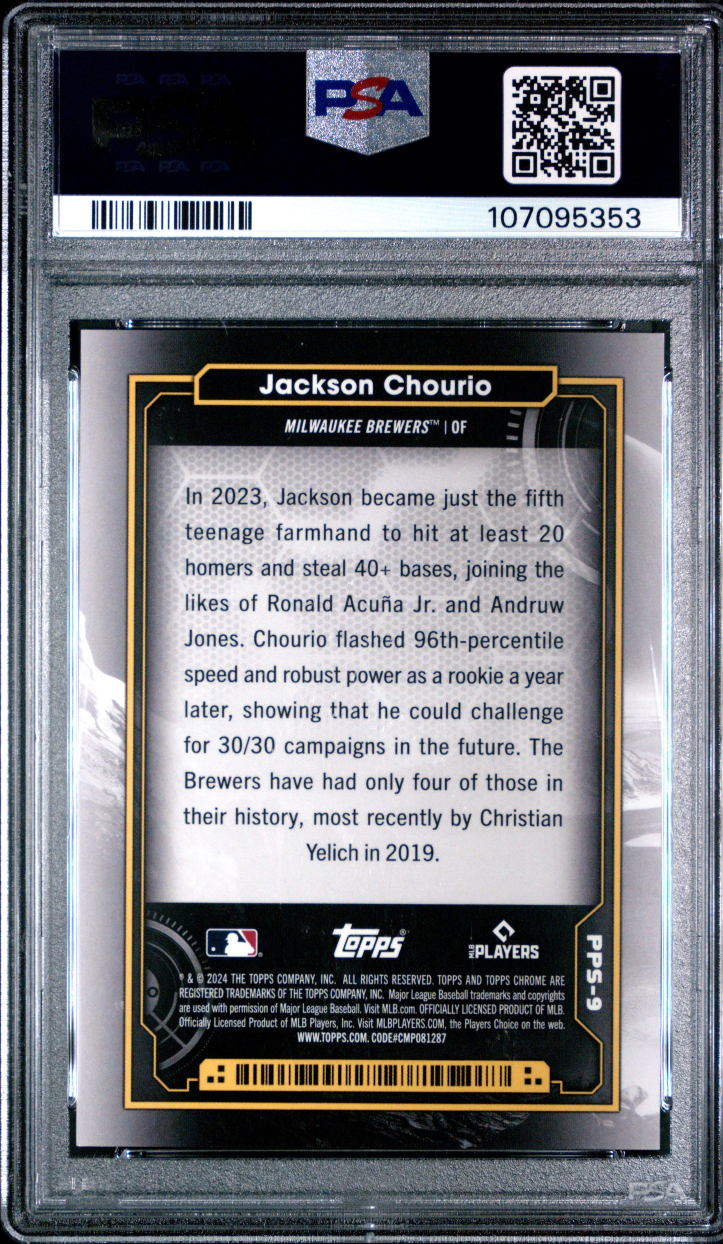 Jackson Chourio 2024 Topps Chrome Cosmic Planetary Pursuit The Sun PSA 10 Gem Mint
