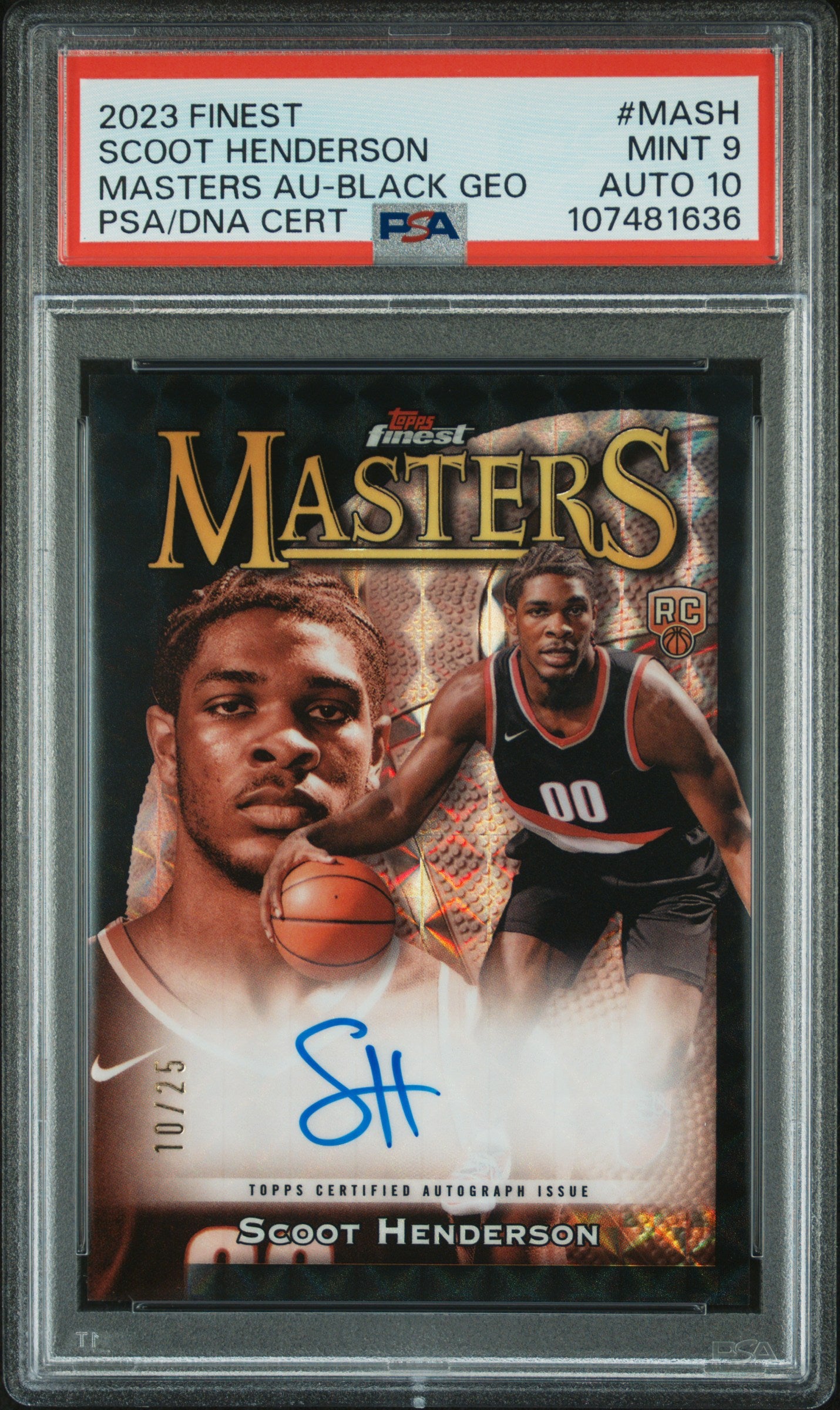 Scoot Henderson 2023 Topps Finest Black Geometric Auto #10/25 PSA 9 Auto 10