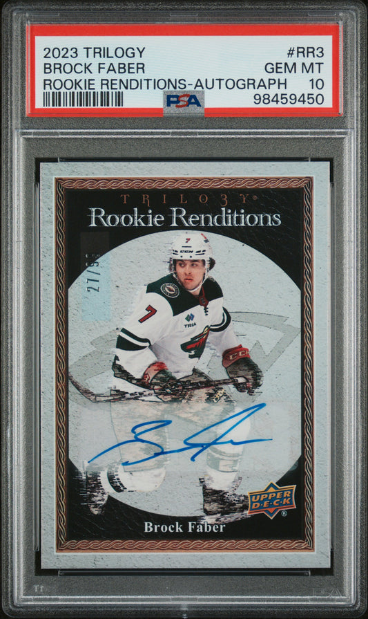 Brock Faber 2023 Upper Deck Trilogy Rookie Renditions Auto #27/99 PSA 10