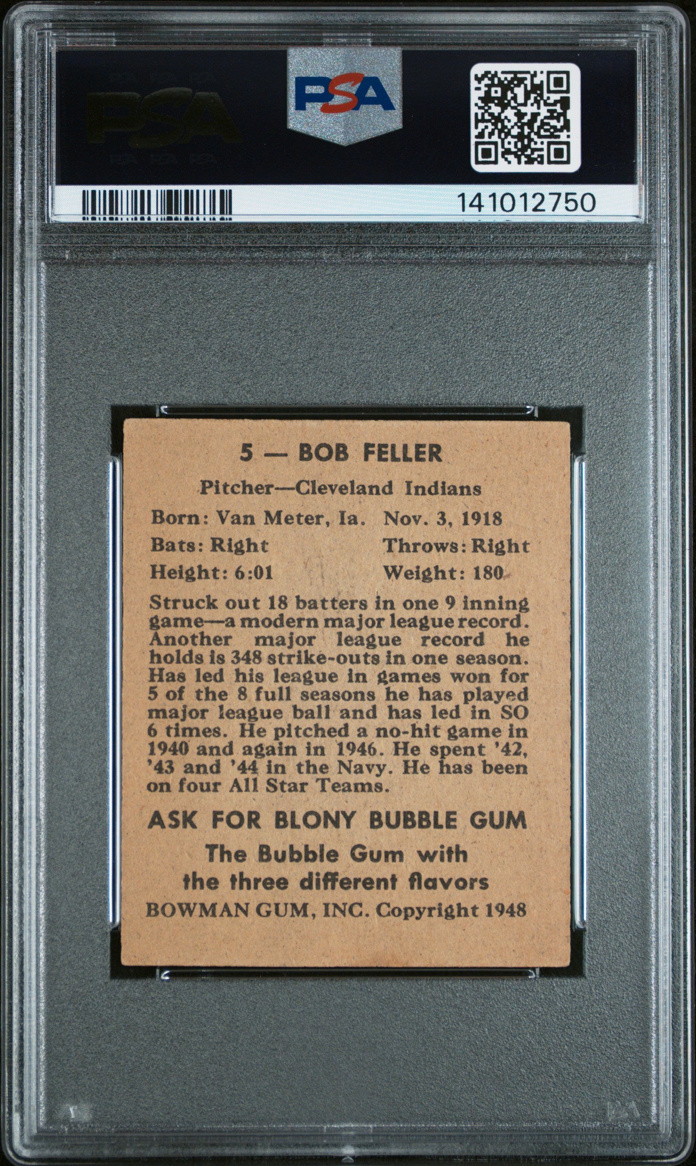 Bob Feller 1948 Bowman #5 PSA 4 Vg-Ex