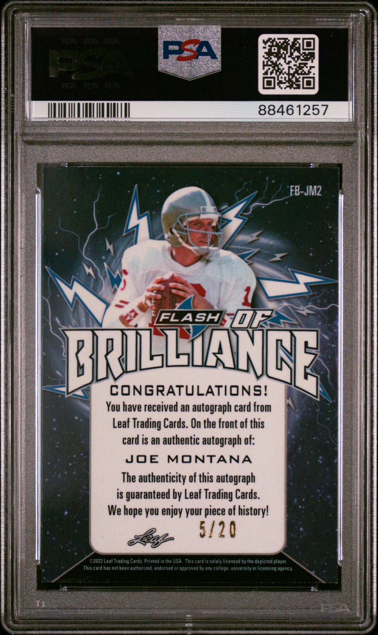 Joe Montana 2022 Leaf Flash of Brilliance Auto #5/20 PSA 10 Gem Mint
