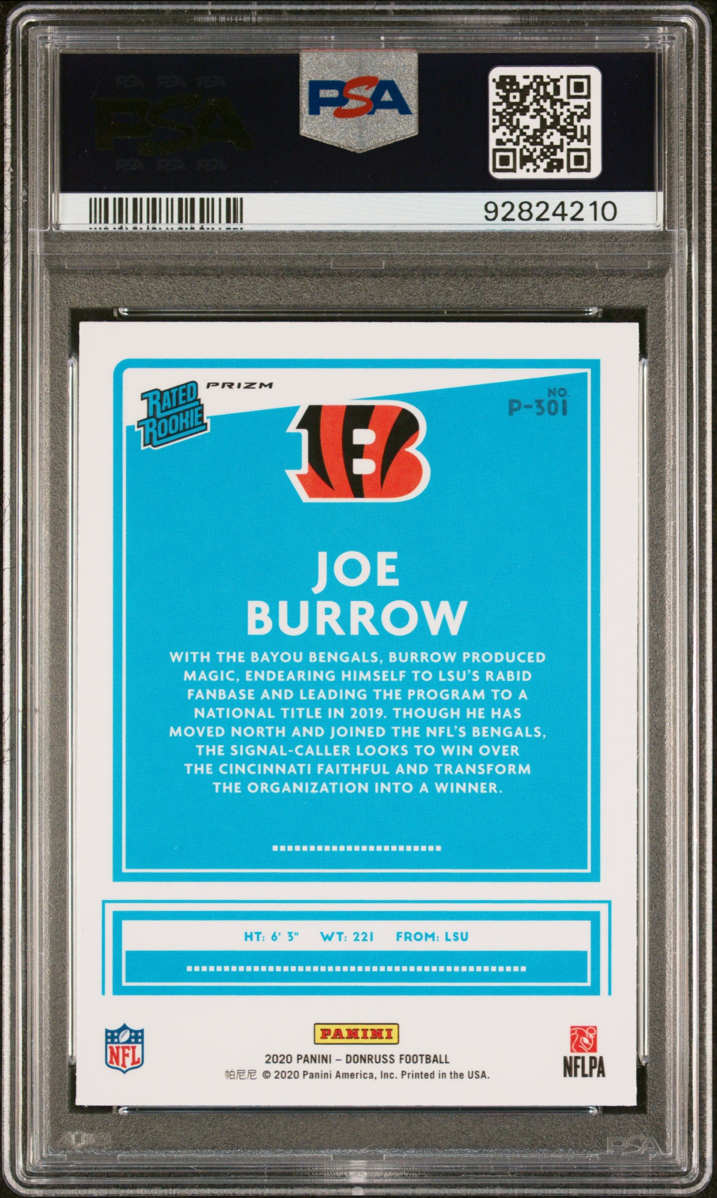 Joe Burrow 2020 Donruss Optic Preview Red + Green Holo PSA 10 Gem Mint