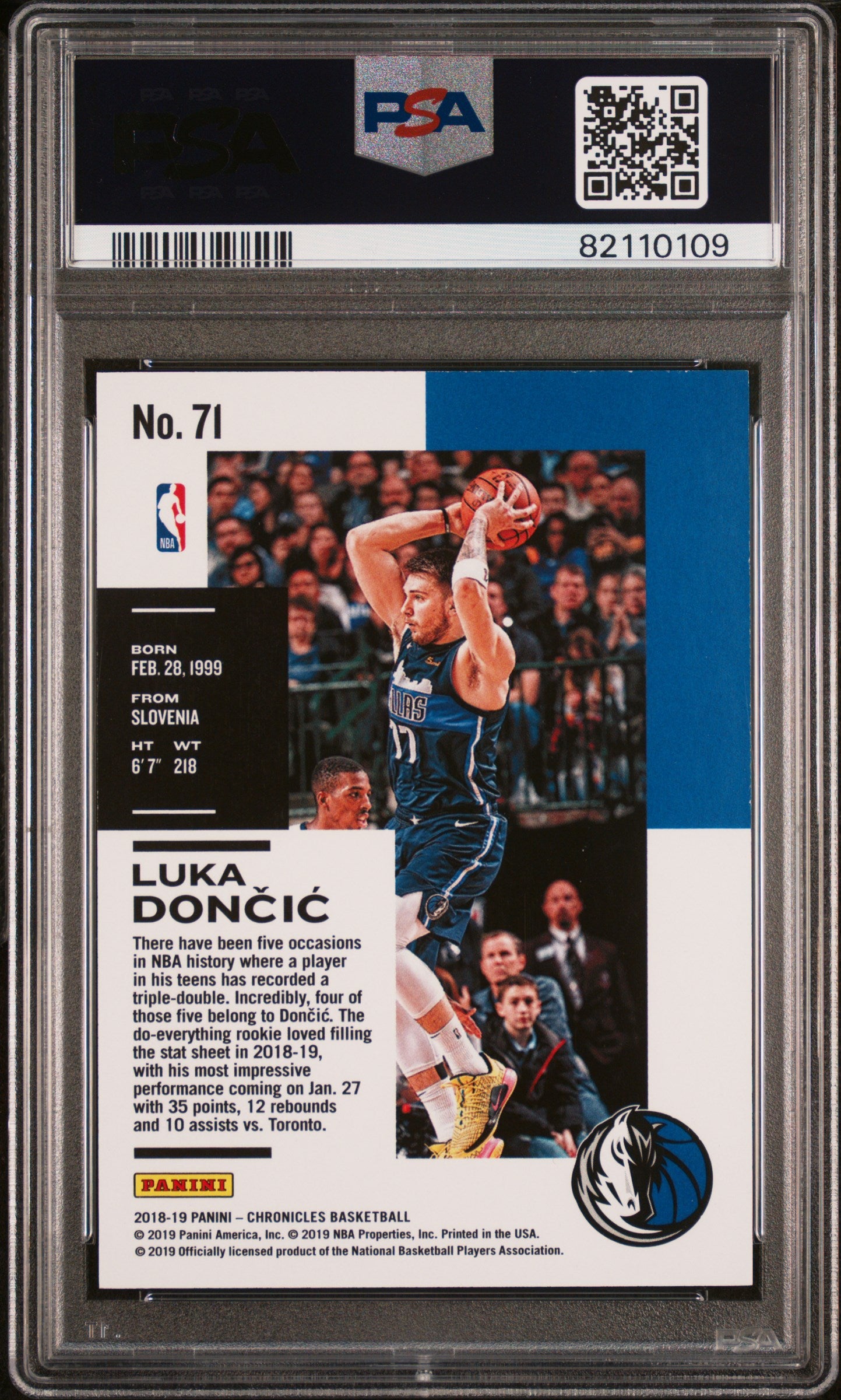 Luka Doncic 2018 Panini Chronicles #71 PSA 9 Mint
