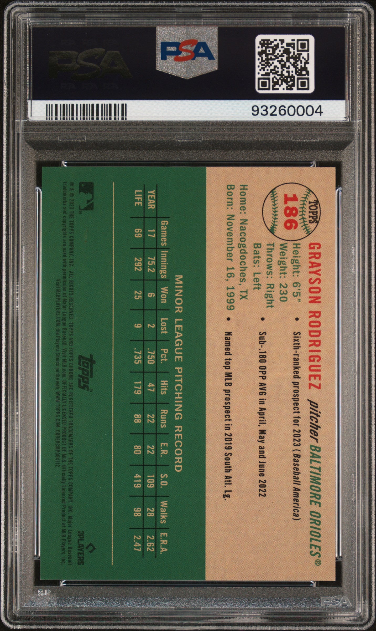 Grayson Rodriguez 2023 Topps Chrome Platinum Anniversary #186 Red Refractor #3/5 PSA 10 Gem Mint