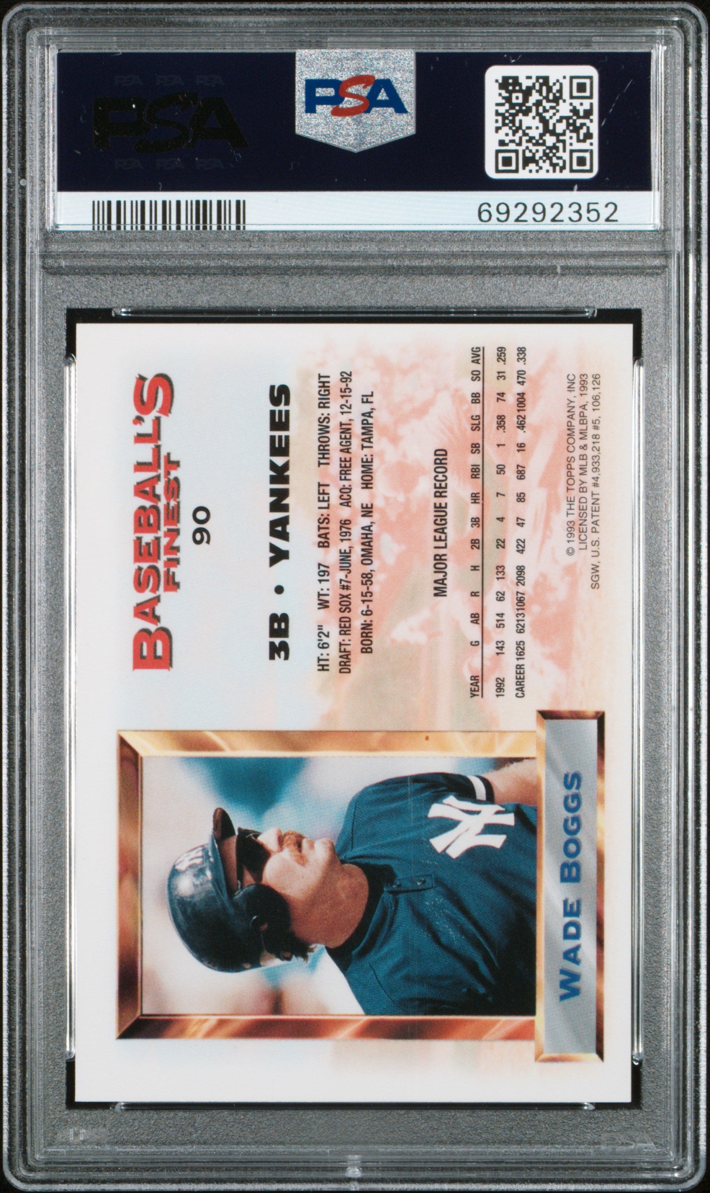 Wade Boggs 1993 Topps Finest All-Star Refractor #90 PSA 8 Nm-Mint