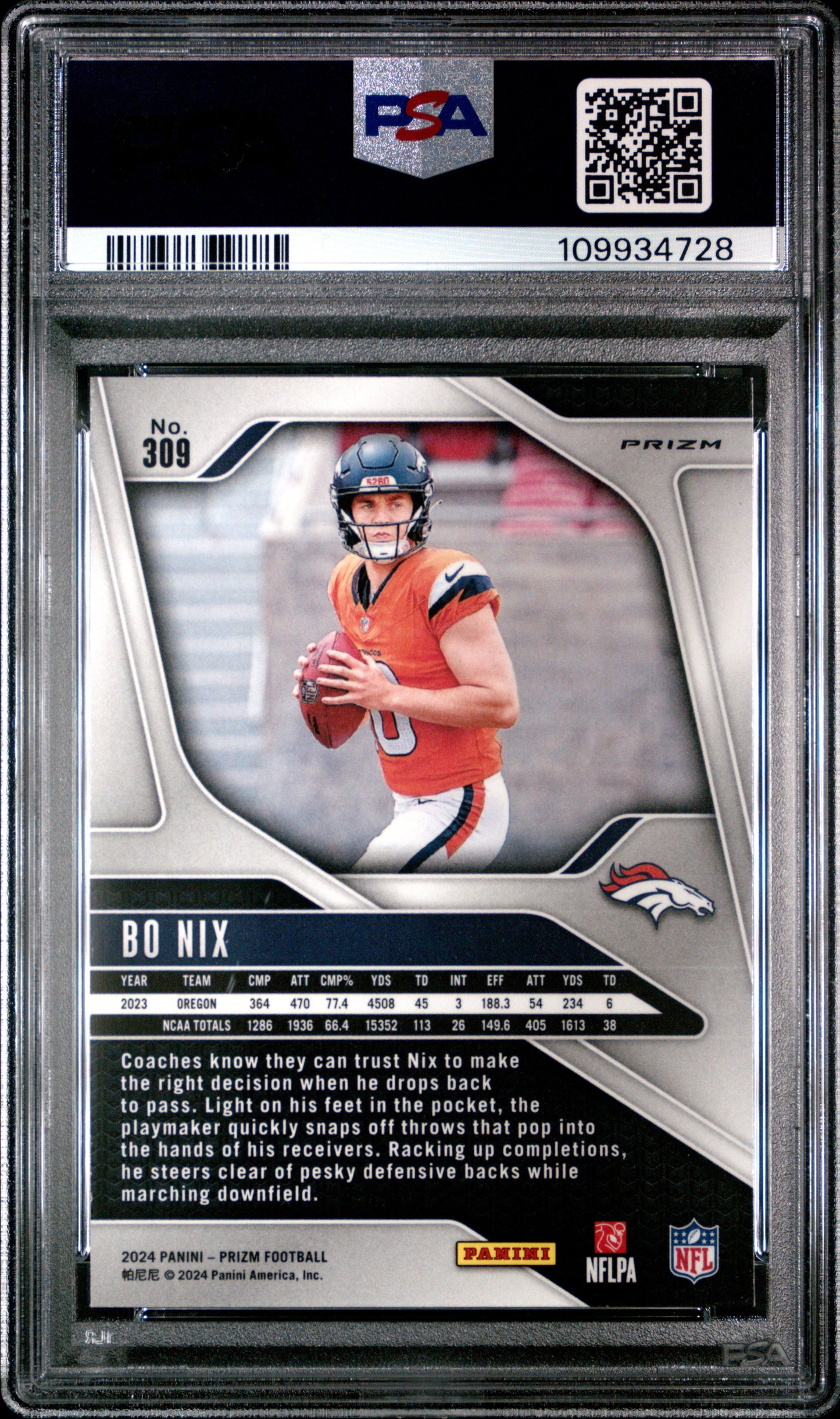 Bo Nix 2024 Panini Prizm RedWhite/Blue Prizm Rookie #309 PSA 10 Gem Mint
