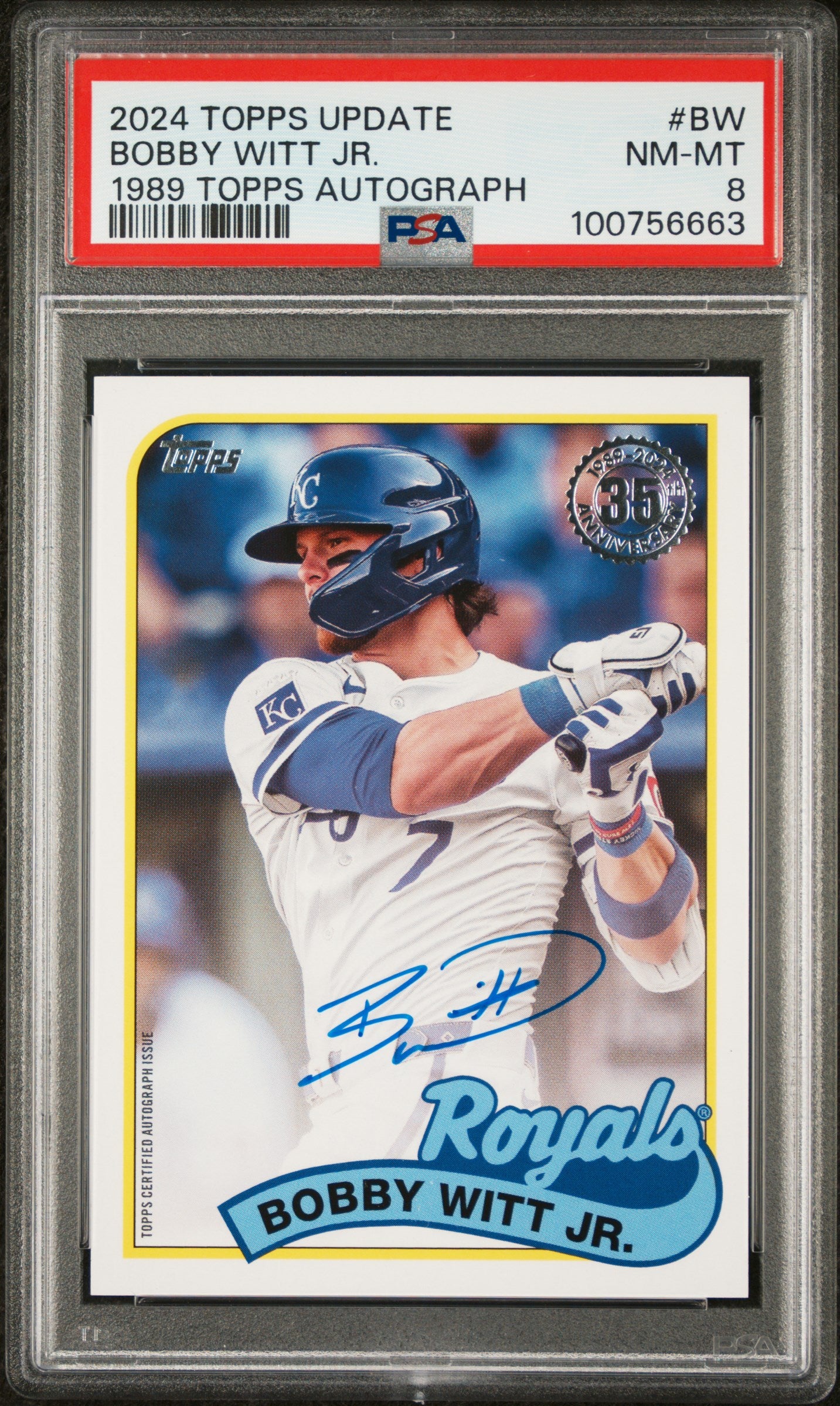 Bobby Witt Jr. 2024 Topps Update 1989 Topps Auto PSA 8 Nm-Mint