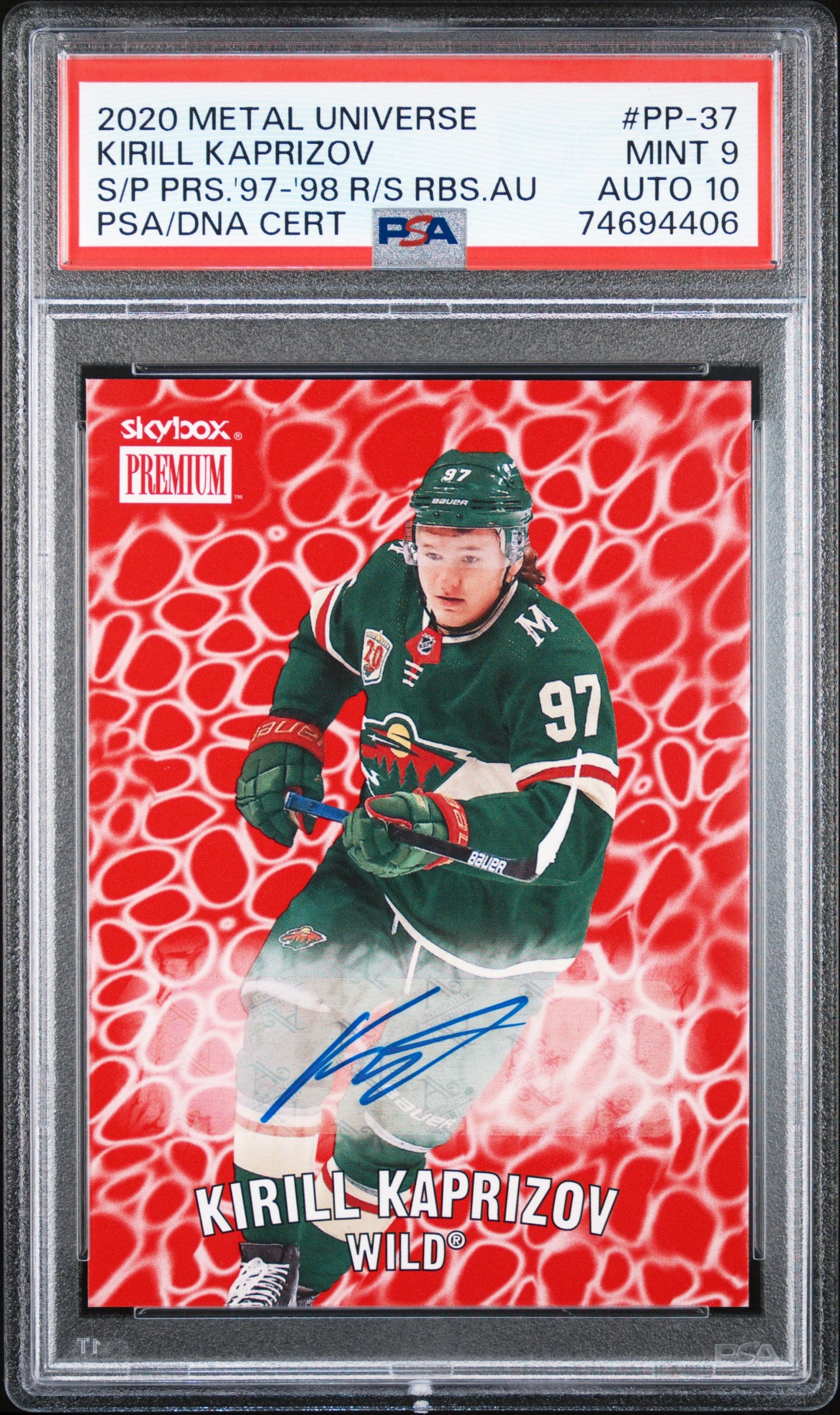 Kirill Kaprizov 2020 Metal Universe Star Rubies Auto PSA 9 Auto 10