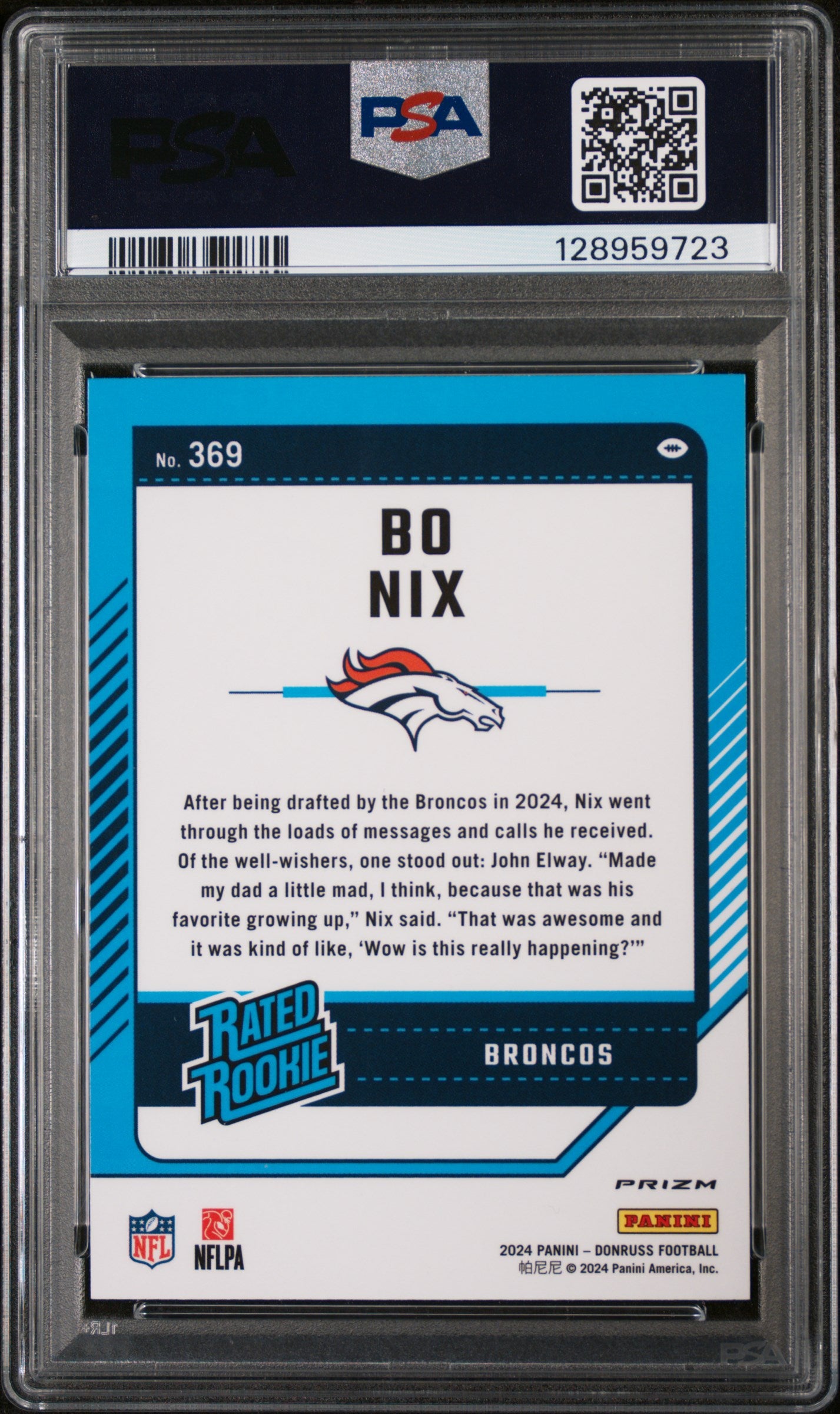 Bo Nix 2024 Donruss Opric Preview Rookie #369 Red Wave PSA 10 Gem Mint 9723
