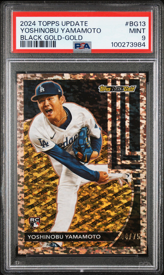 Yoshinobu Yamamoto 2024 Topps Update Black Gold Gold #44/75 PSA 9 Mint