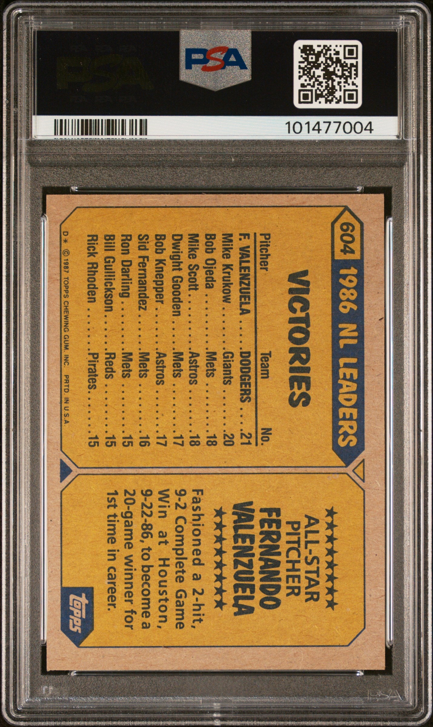 Fernando Valenzuela 1987 Topps #604 Autograph PSA Auth