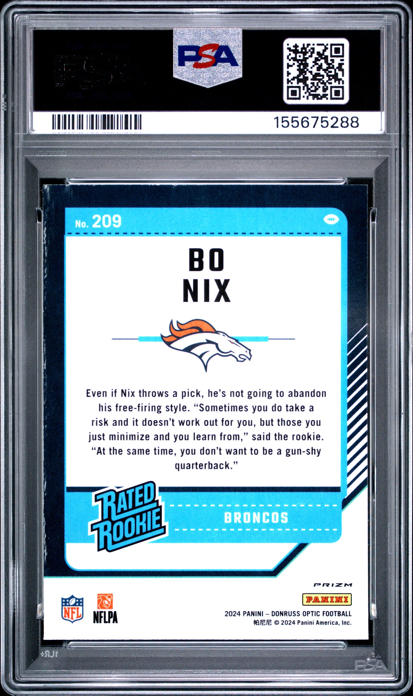 Bo Nix 2024 Donruss Optic Rookie #209 Green Velocity PSA 10 Gem Mint 5288