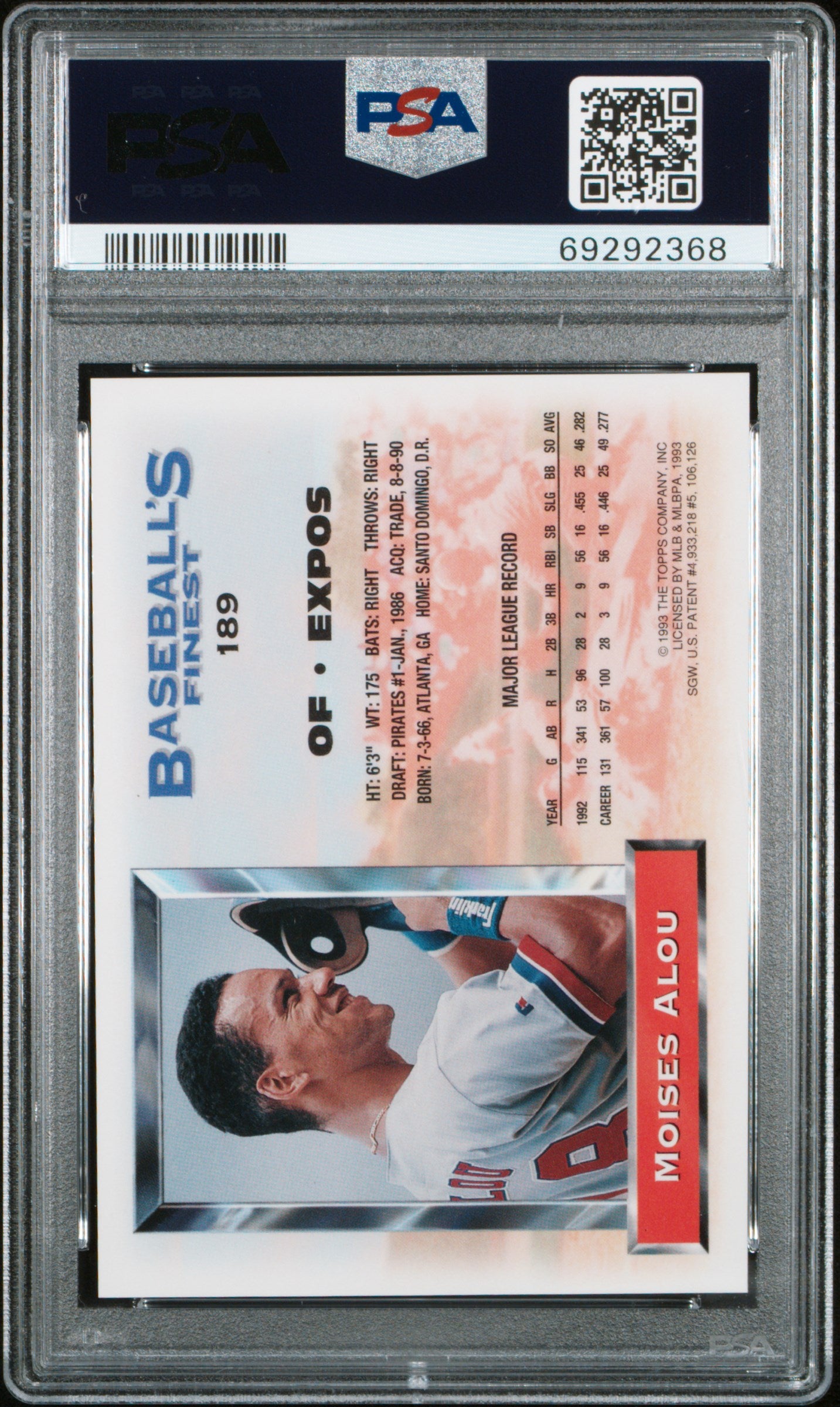 Moises Alou 1993 Topps Finest Refractor #189 PSA 8 Nm-Mint