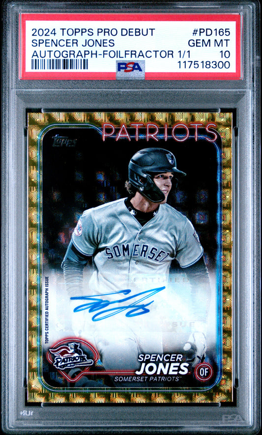 Spencer Jones 2024 Topps Pro Debut Foilfractor Auto #1/1 PSA 10 Gem Mint