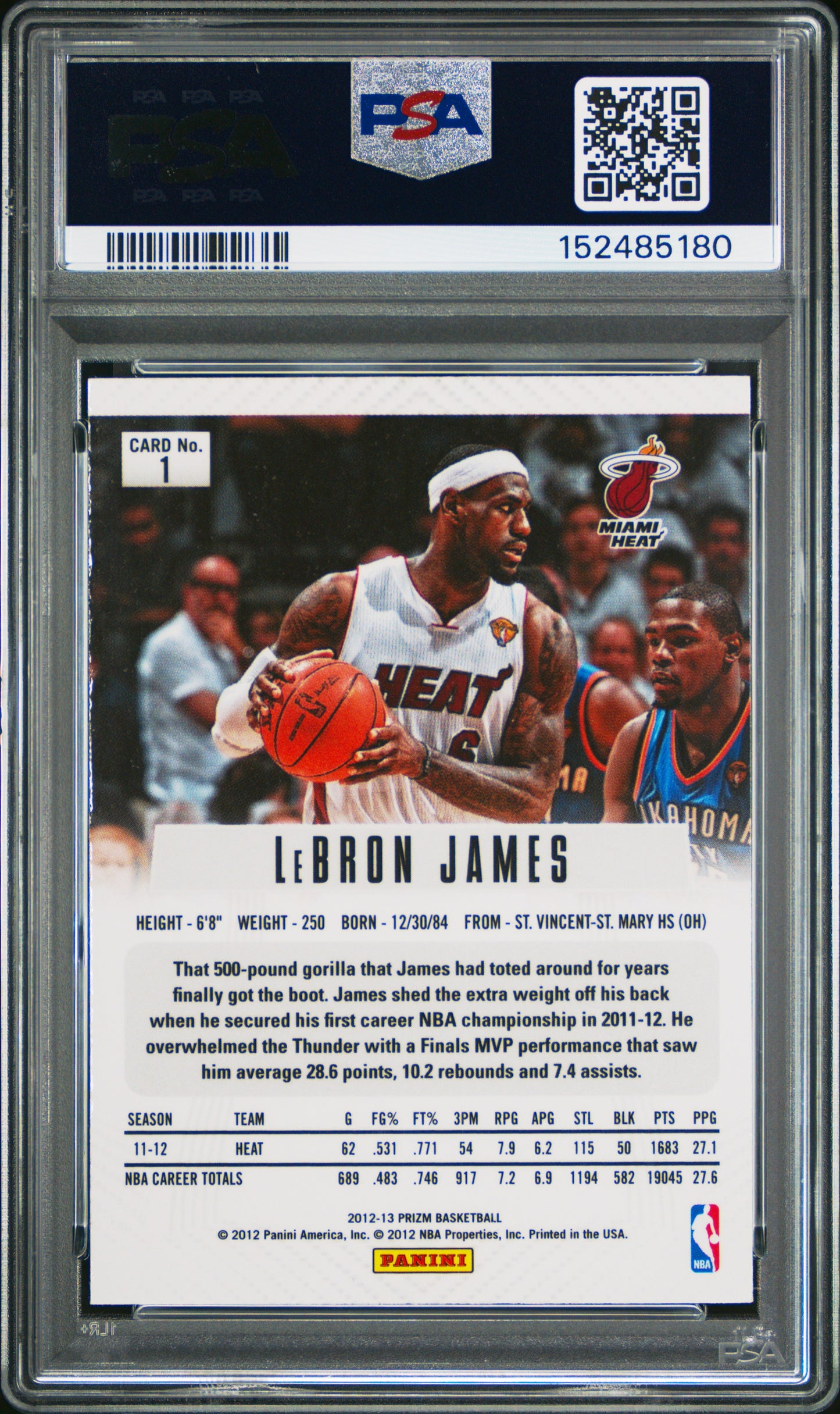 LeBron James 2012 Panini PRizm #1 PSA 9 Mint 5180