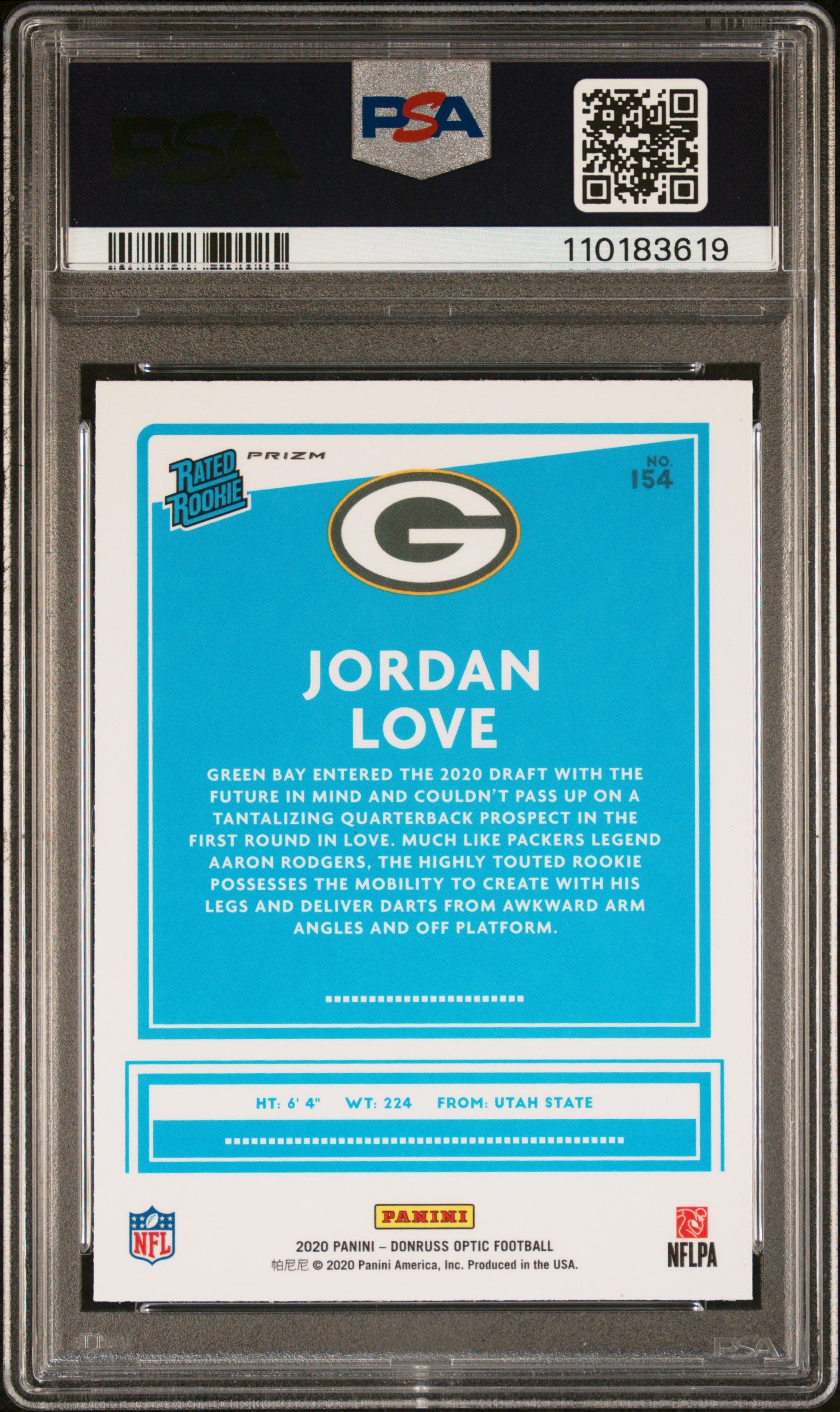 Jordan Love 2020 Donruss Optic Holo RC #154 PSA 10 Gem Mint