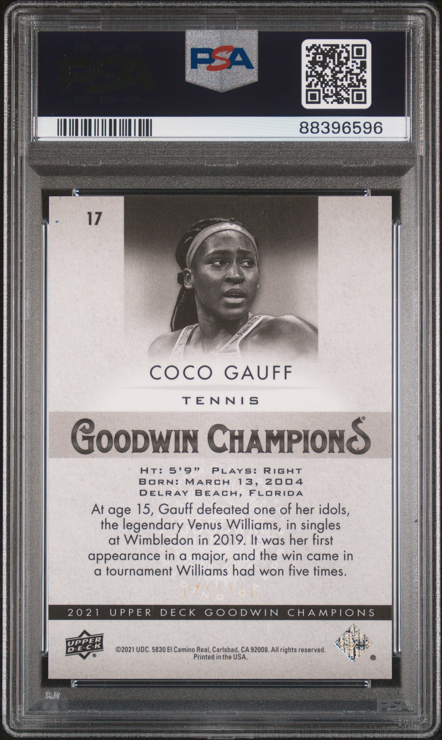 Coco Gauff 2021 Upper Deck Goodwin Lucky Gold Platinum #33/249 PSA 10 Gem Mint