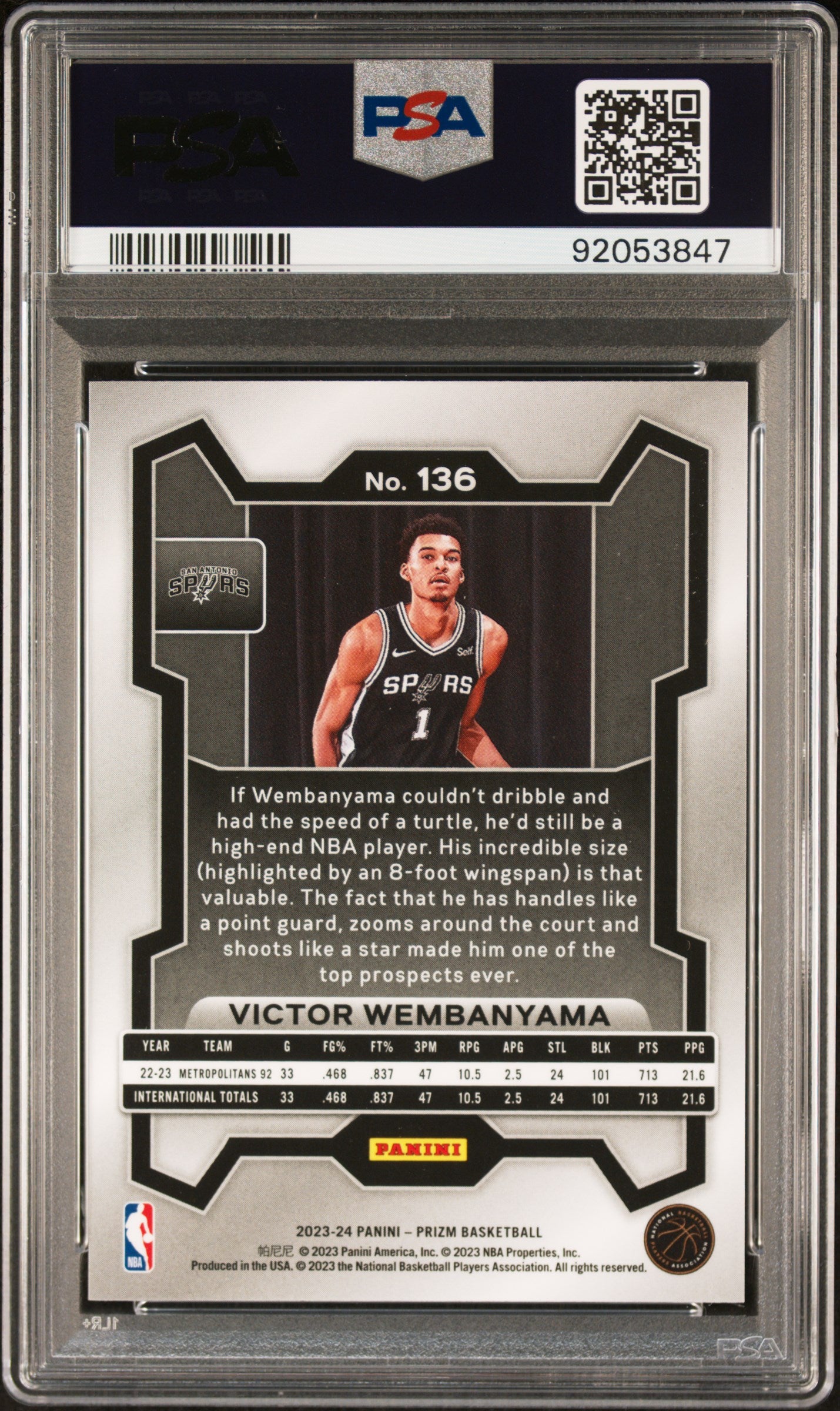 Victor Wembanyama 2023 Panini Prizm #136 PSA 10 Gem Mint 3847