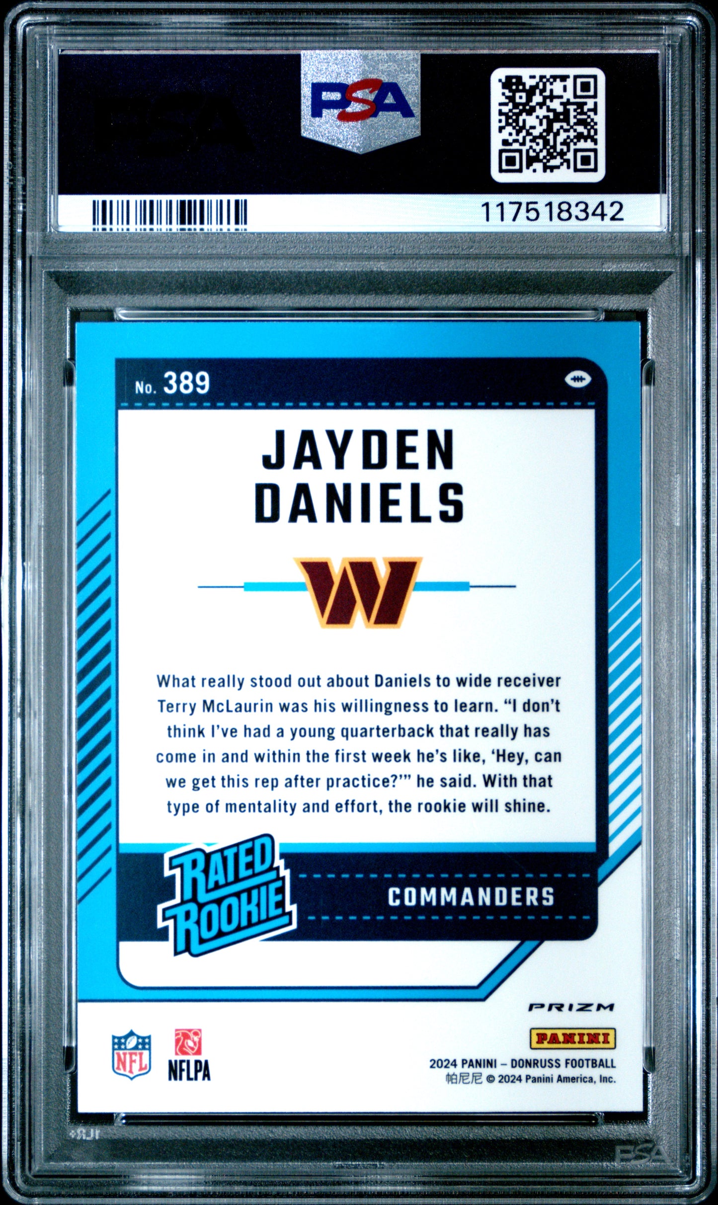 Jayden Daniels 2024 Donruss Optic Pink Preview Rookie #389 PSA 10 Gem Mint