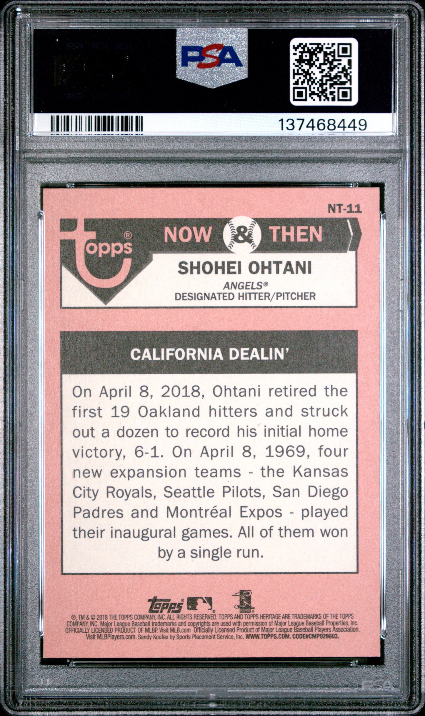 Shohei Ohtani 2018 Topps Heritage Now & Then #NT11 PSA 10 Gem Mint 8449