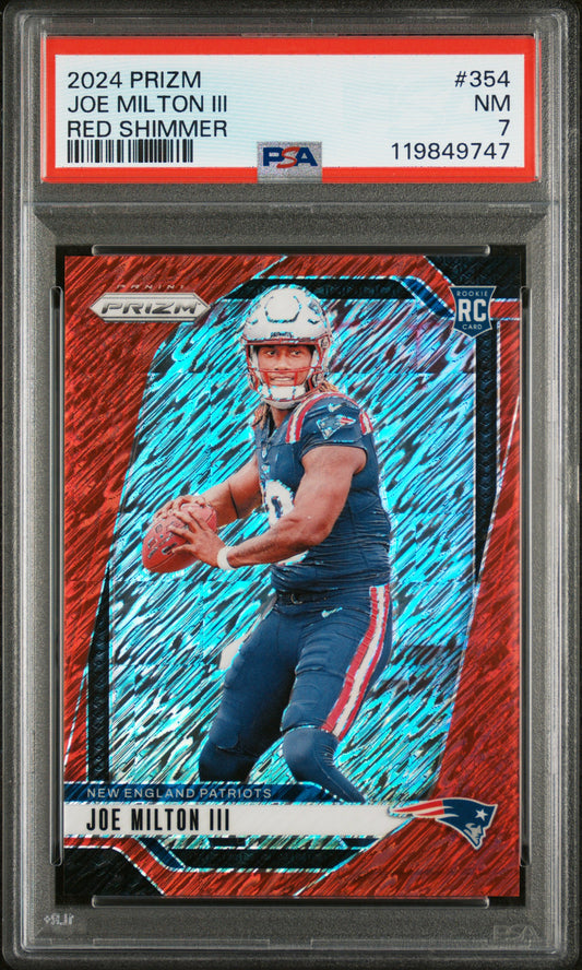 Joe Milton 2024 Panini Prizm Rookie #354 Red Shimmer #24/25 PSA 7 Near Mint