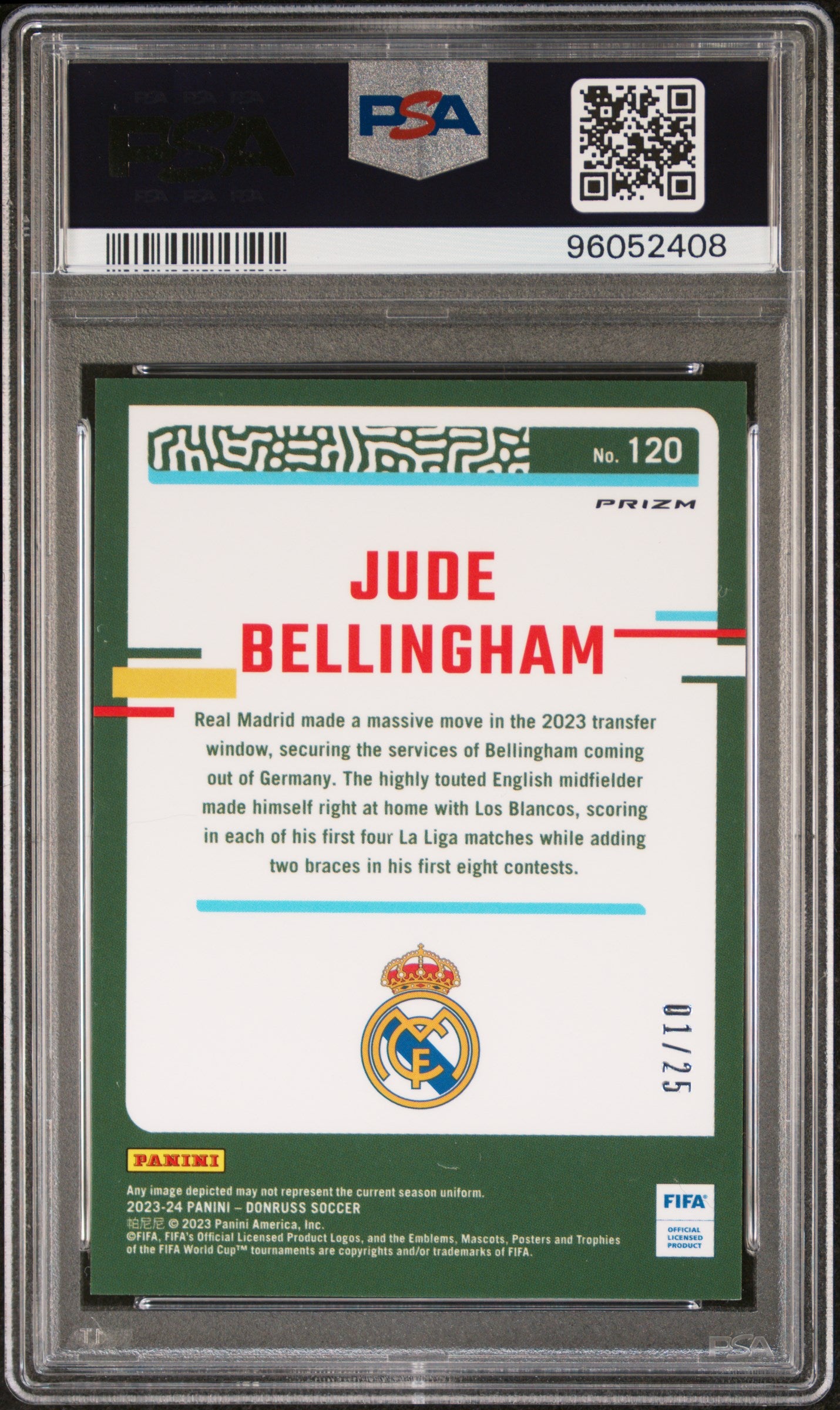 Jude Bellingham 2023 Donruss FIFA Optic Pink Ice PSA 10 Gem Mint