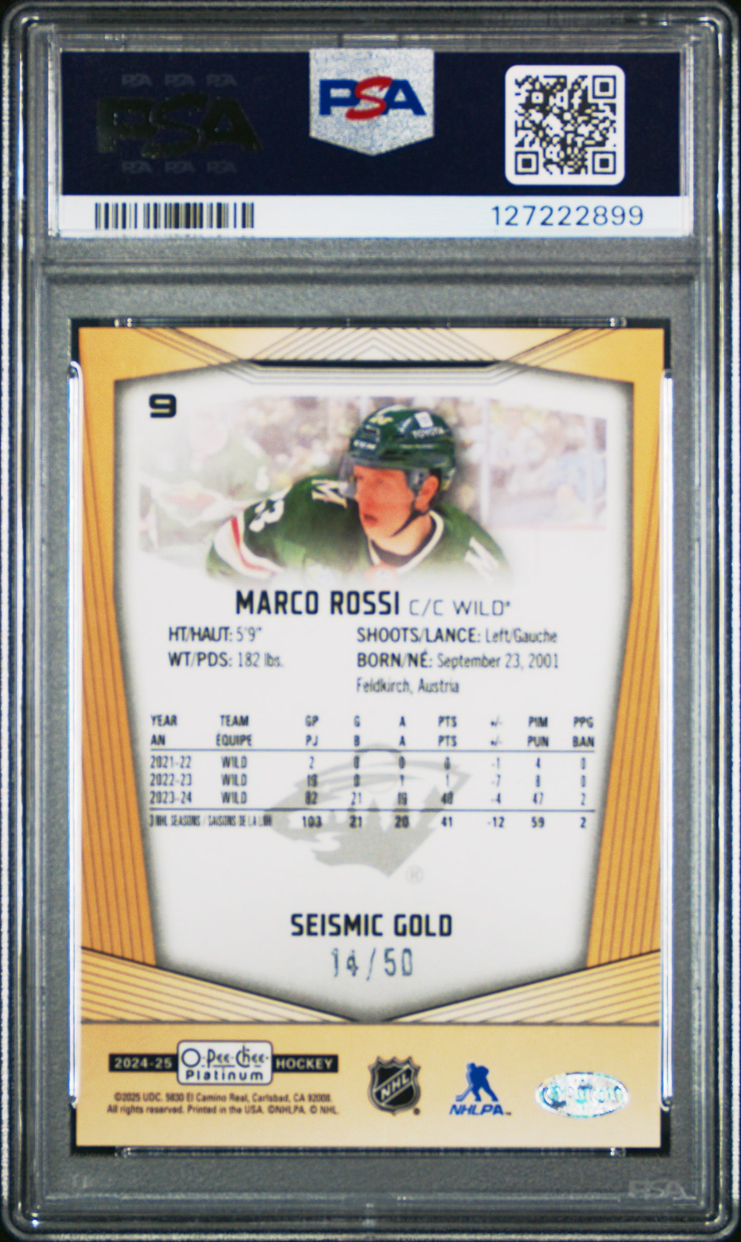 Marco Rossi 2024 OPC Platinum #9 Seismic Gold #14/50 PSA 10 Gem Mint