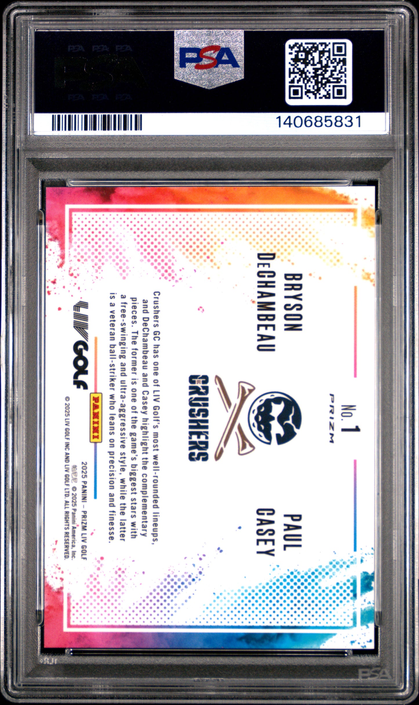 Bryson DeChambeau + Paul Casey 2025 Prizm LIV Golf Dual Color Blast PSA 9 Mint