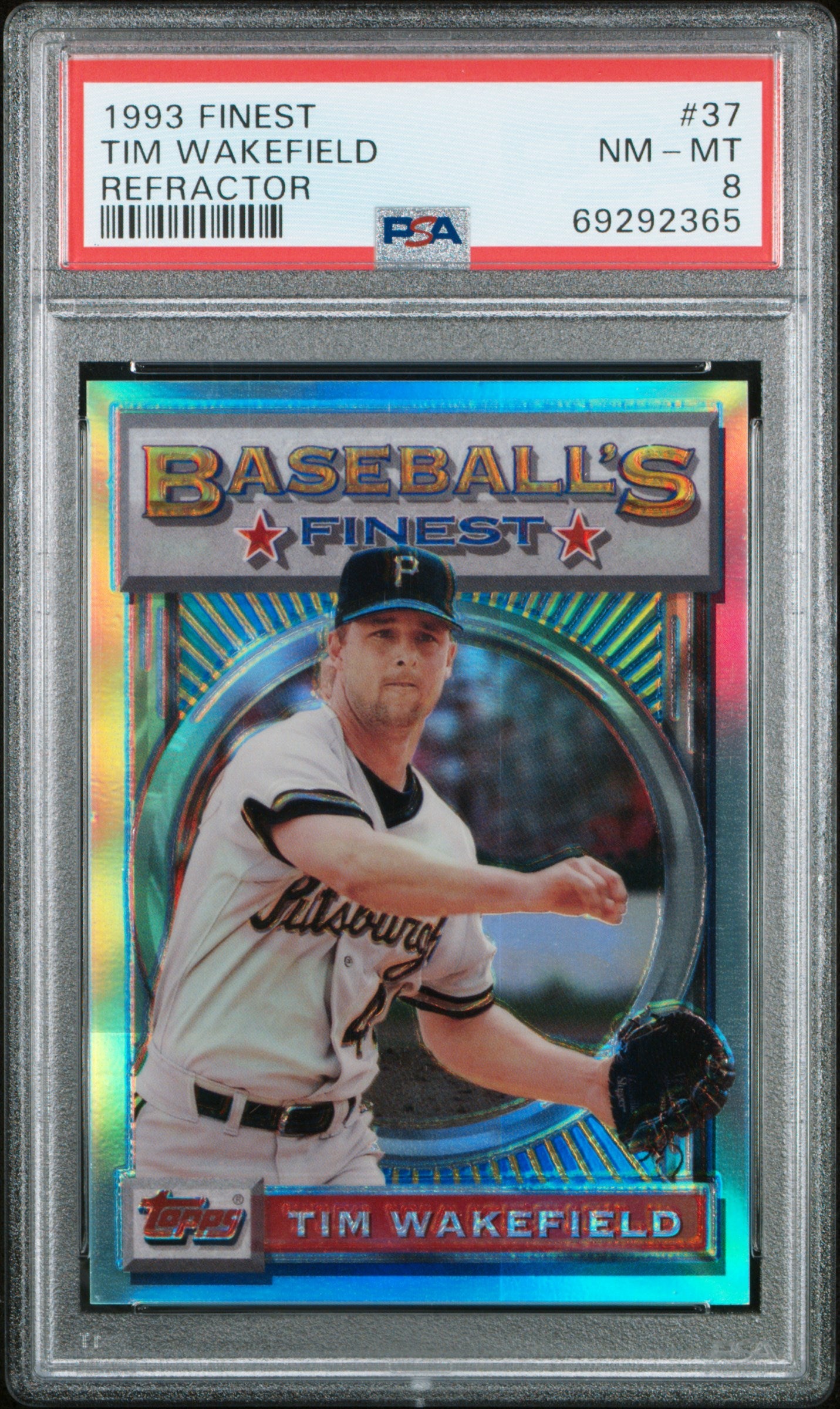 Tim Wakefield 1993 Topps Finest Refractor #37 PSA 8 Nm-Mint