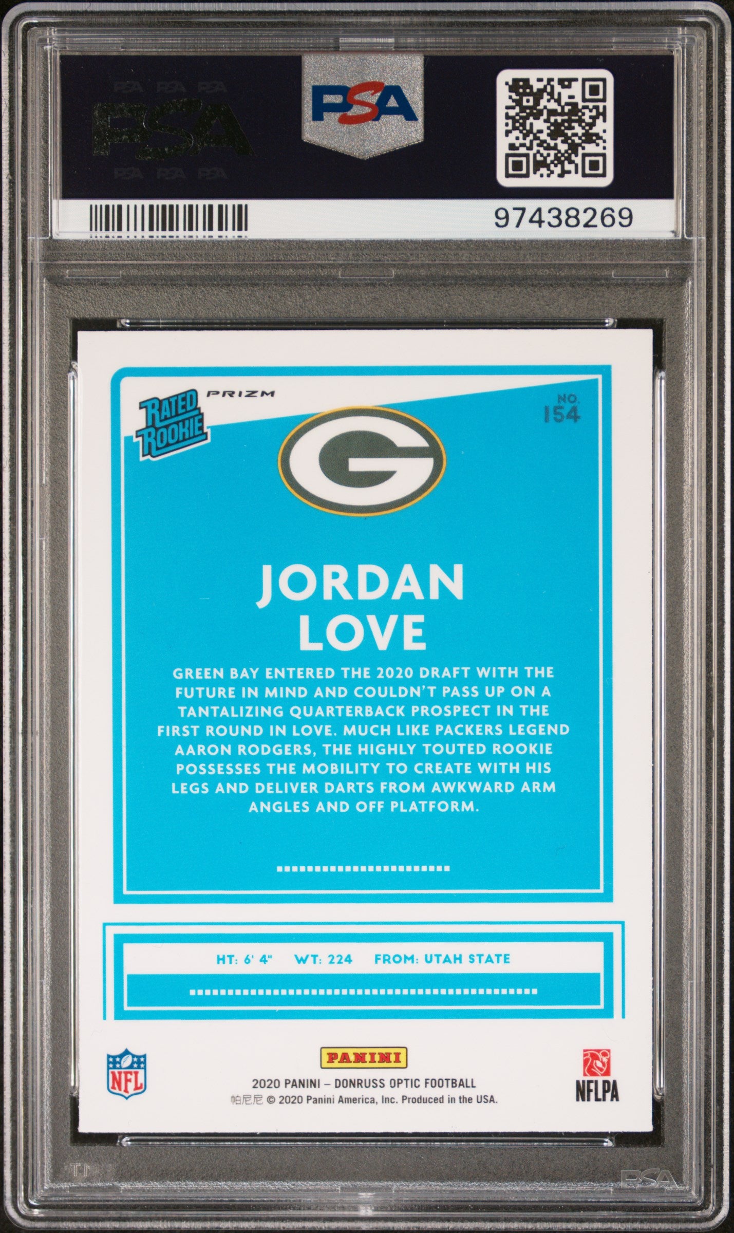 Jordan Love 2020 Donruss Optic #154 Bronze PSA 9 Mint