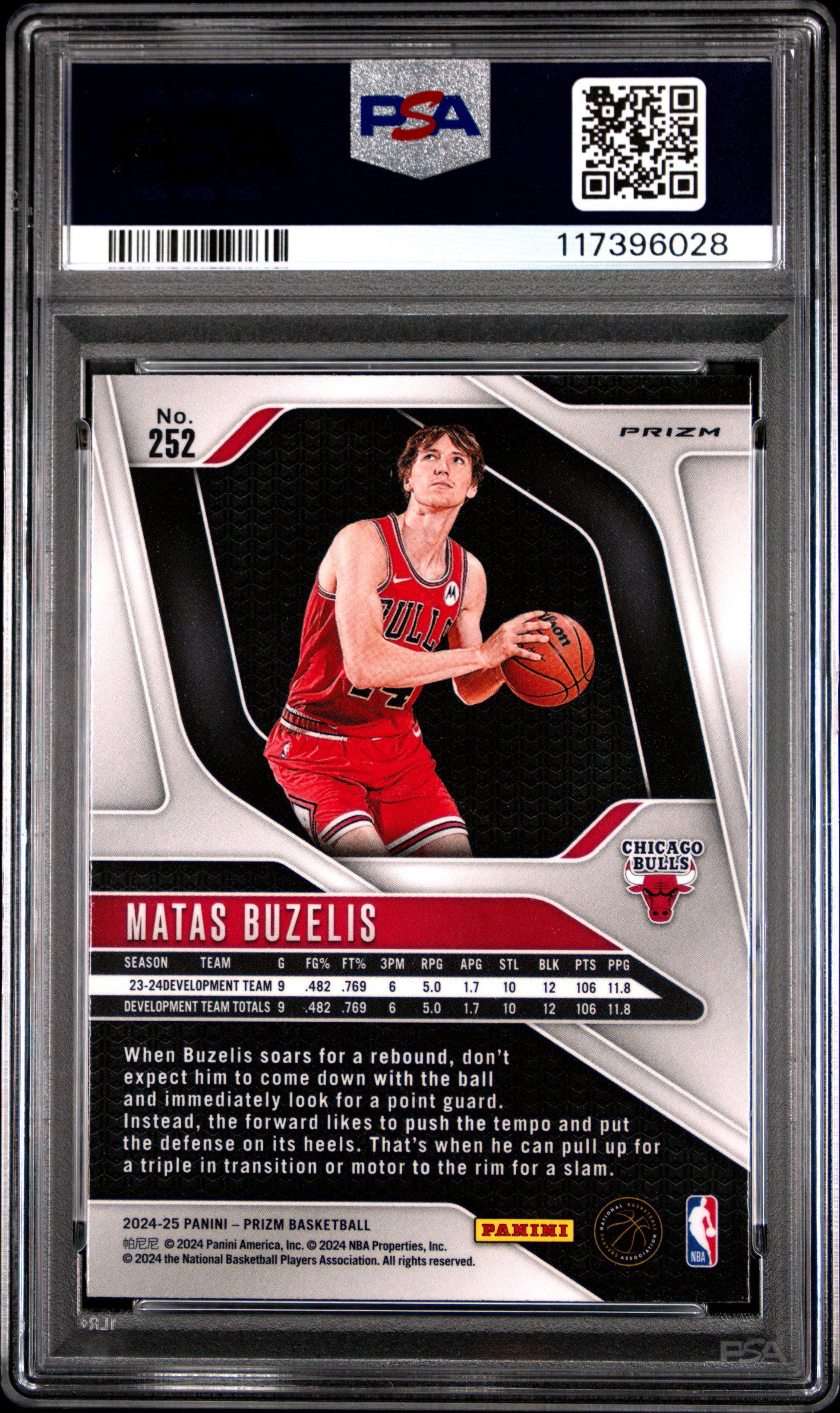 Matas Buzelis 2024 Panini Prizm Rookie #252 Silver Prizm PSA 10 Gem Mint