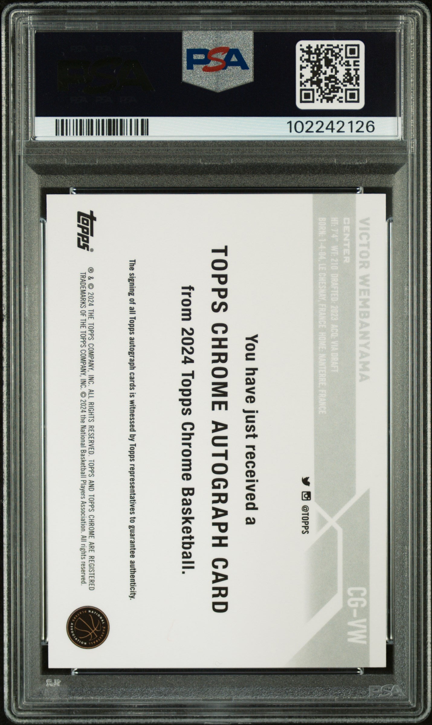 Victor Wembanyama 2023 Topps Chrome Rookie Auto PSA 10 Gem Mint