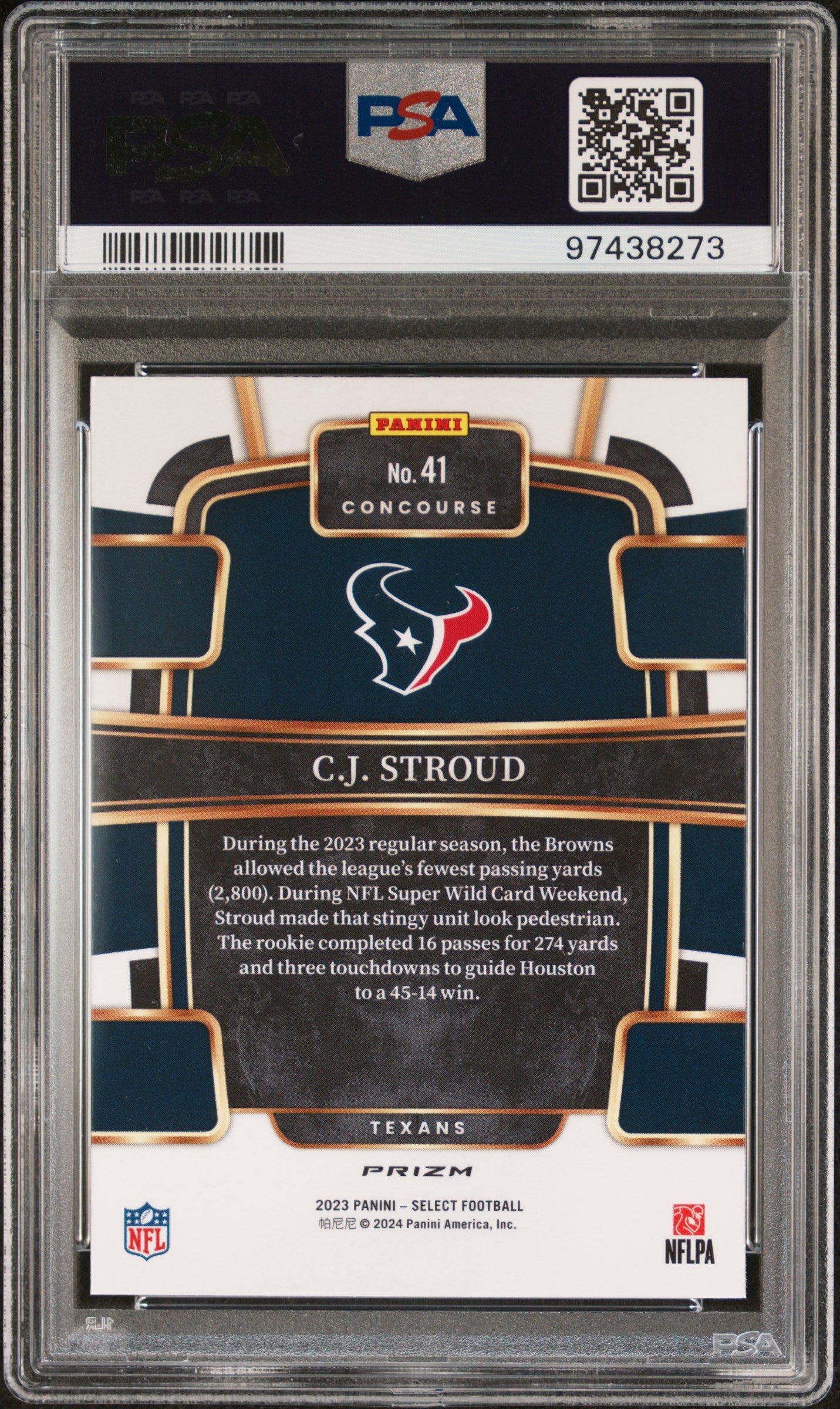 CJ Stroud 2023 Panini Select #41 Silver Prizm PSA 10 Gem Minr