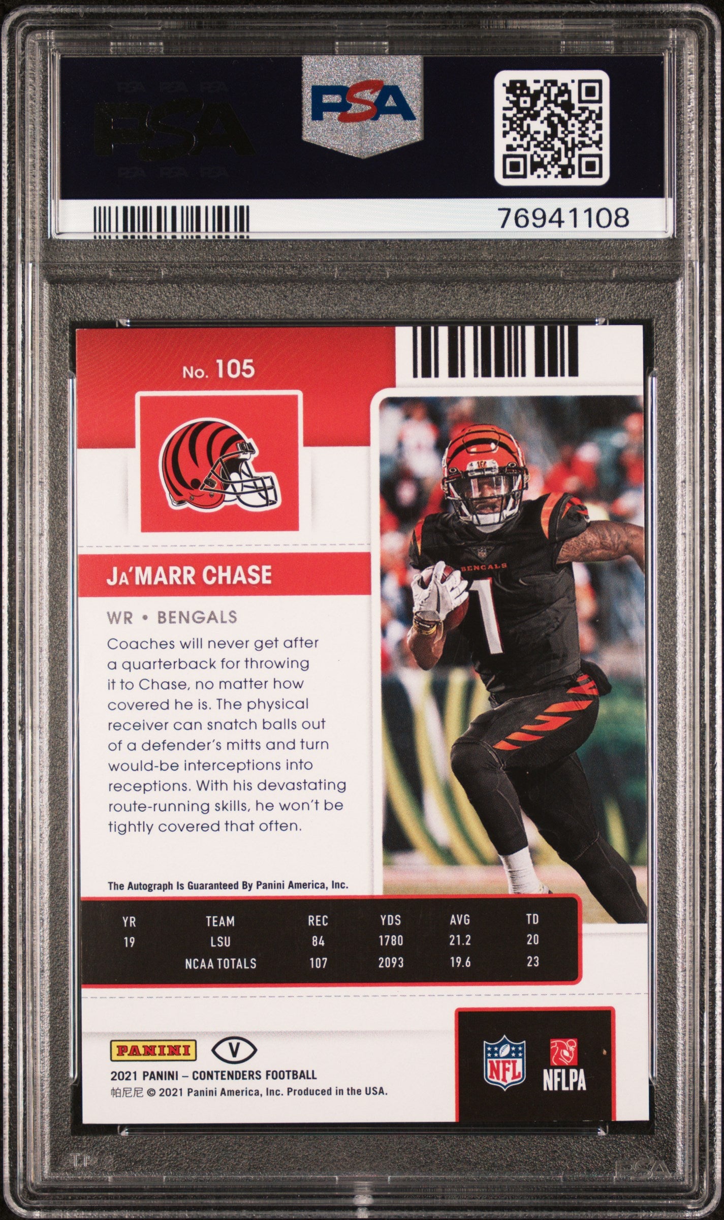 Ja'Marr Chase 2021 Panini Contenders Playoff Auto #28/49 PSA 8 Auto 10
