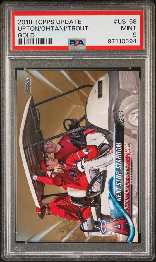 Shohei Ohtani + Mike Trout 2018 Topps Update Gold #US158 PSA 9 Mint