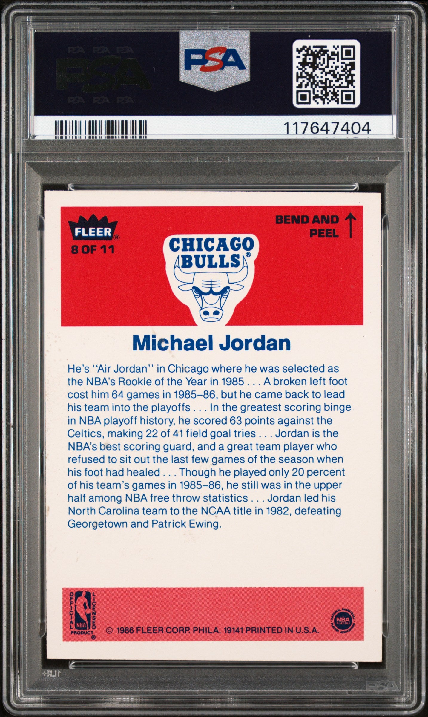 Michael Jordan 1986 Fleer Sticker Rookie #8 PSA 5 Ex
